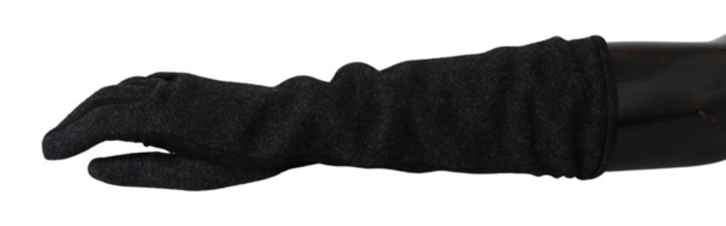 DOLCE & GABBANA Black Gray Mid Arm Length Mittens Wool  Gloves Product Image