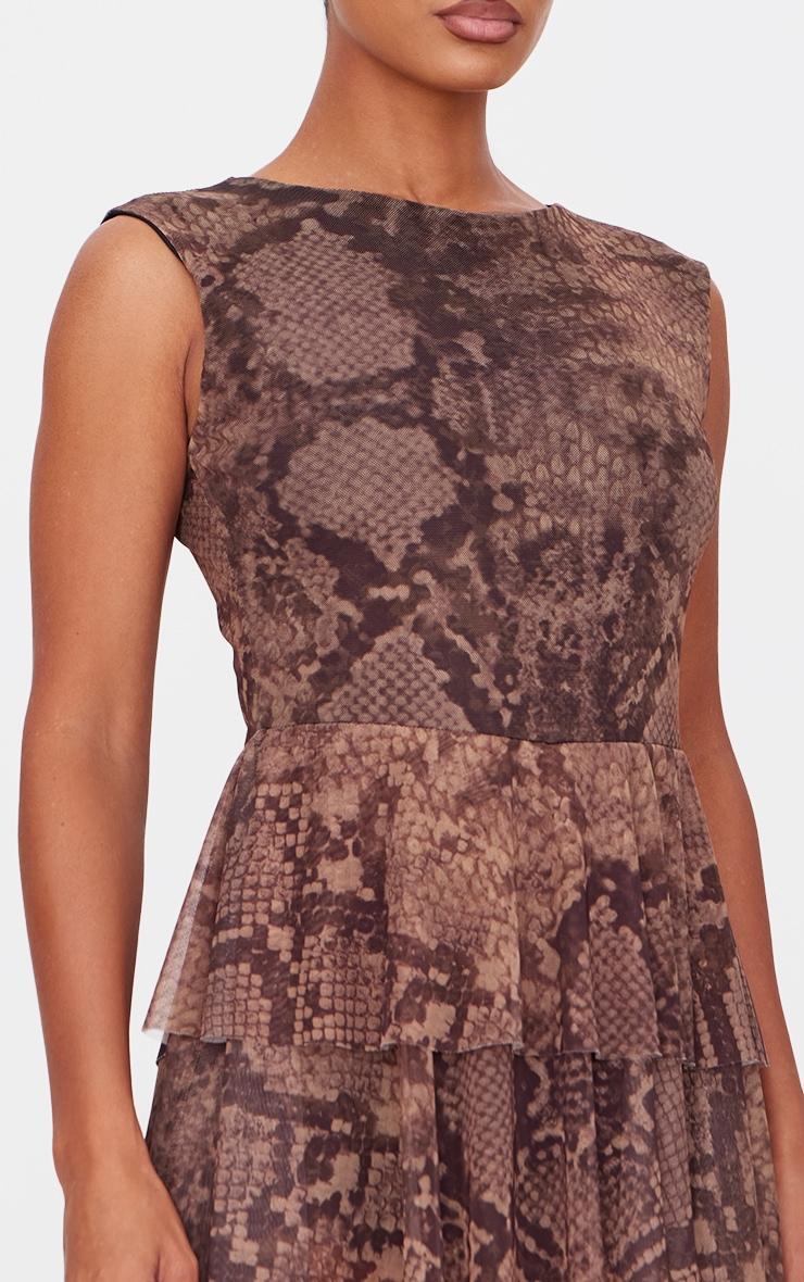 Brown Snake Print Mesh Rara Skort Romper Product Image