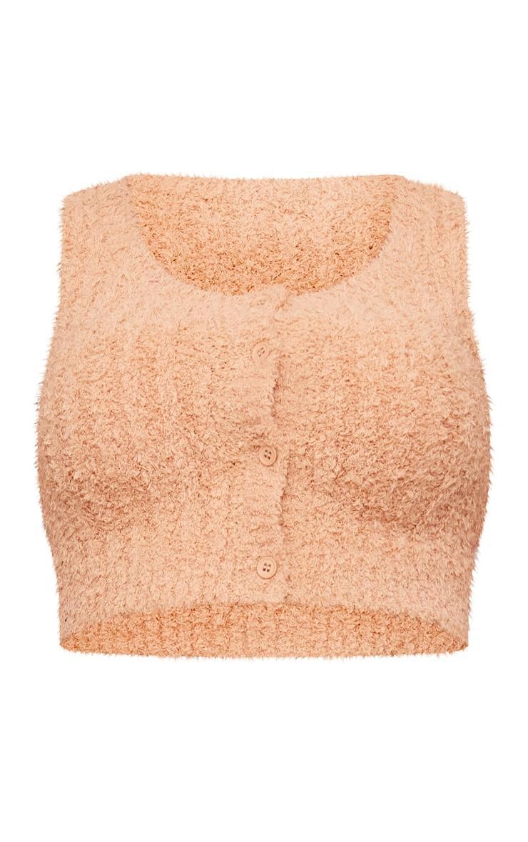 Tall Tan Fluffy Knit Button Detail Vest Product Image