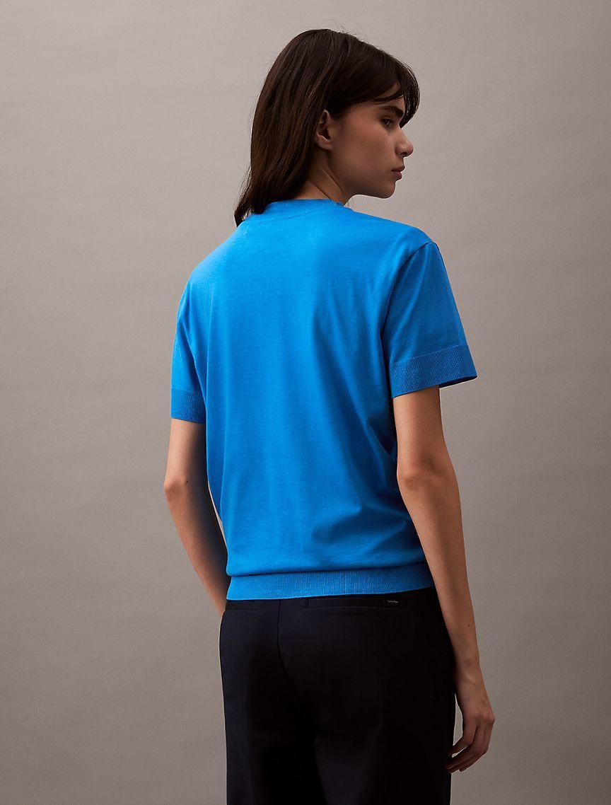 Fine Knit Mock Neck T-Shirt Product Image