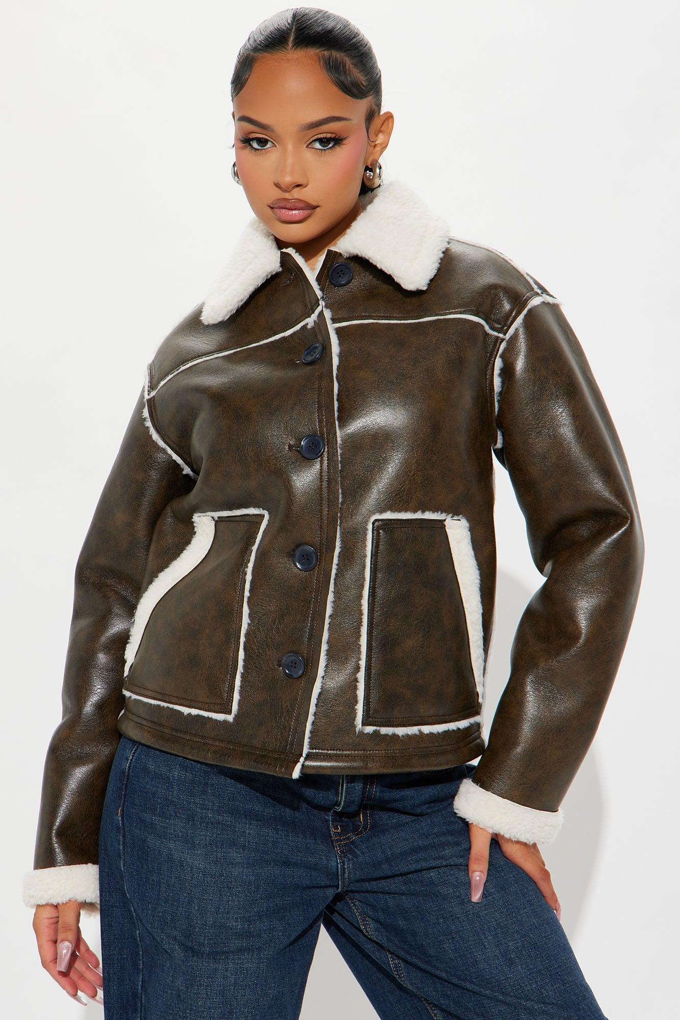 Around The Way Shearling Jacket - Brown Female Product Image