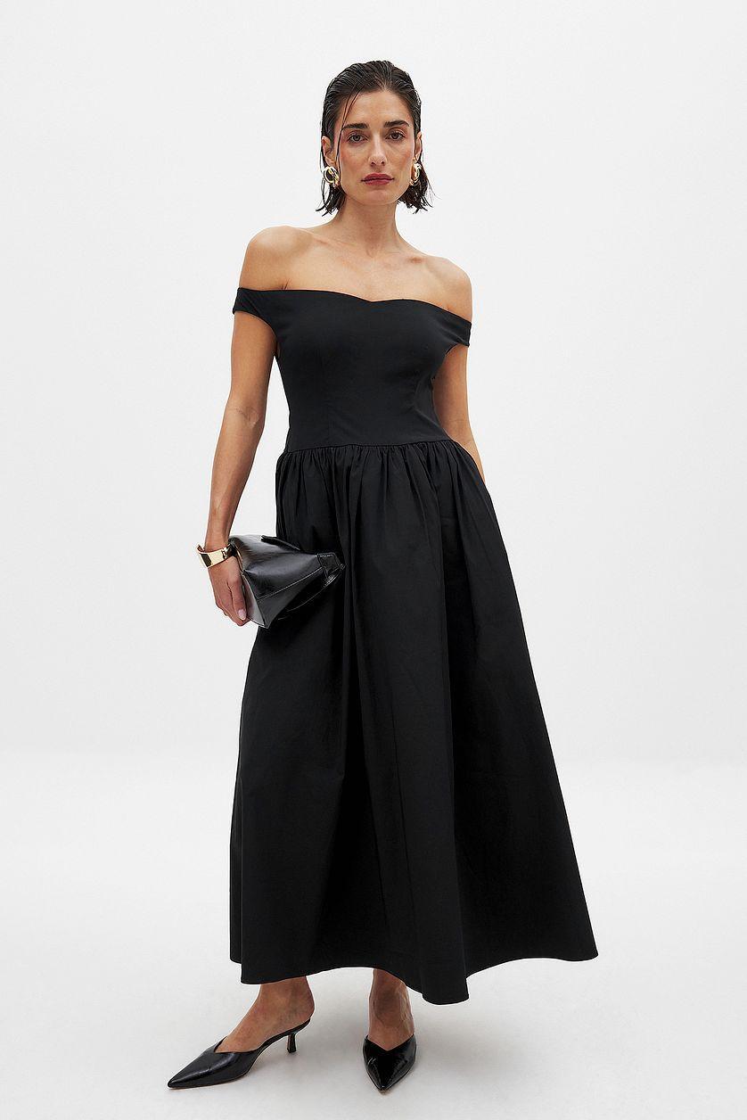 Woven Bare Shoulder Midi Dress Product Image