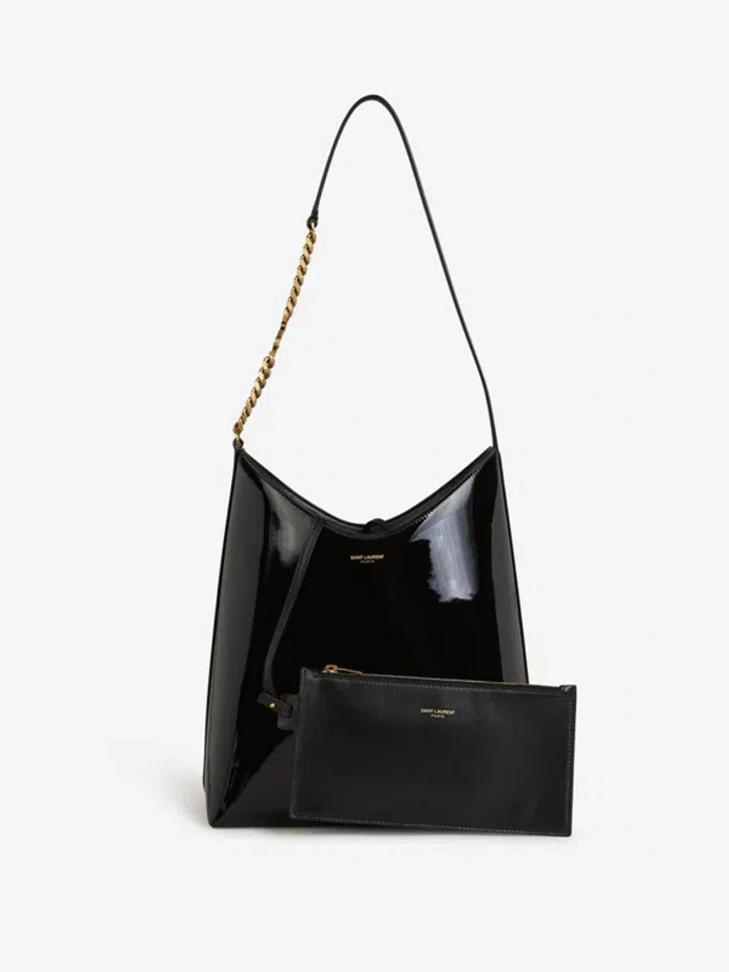 SAINT LAURENT Sac Patent Leather Hobo Bag In Black Product Image