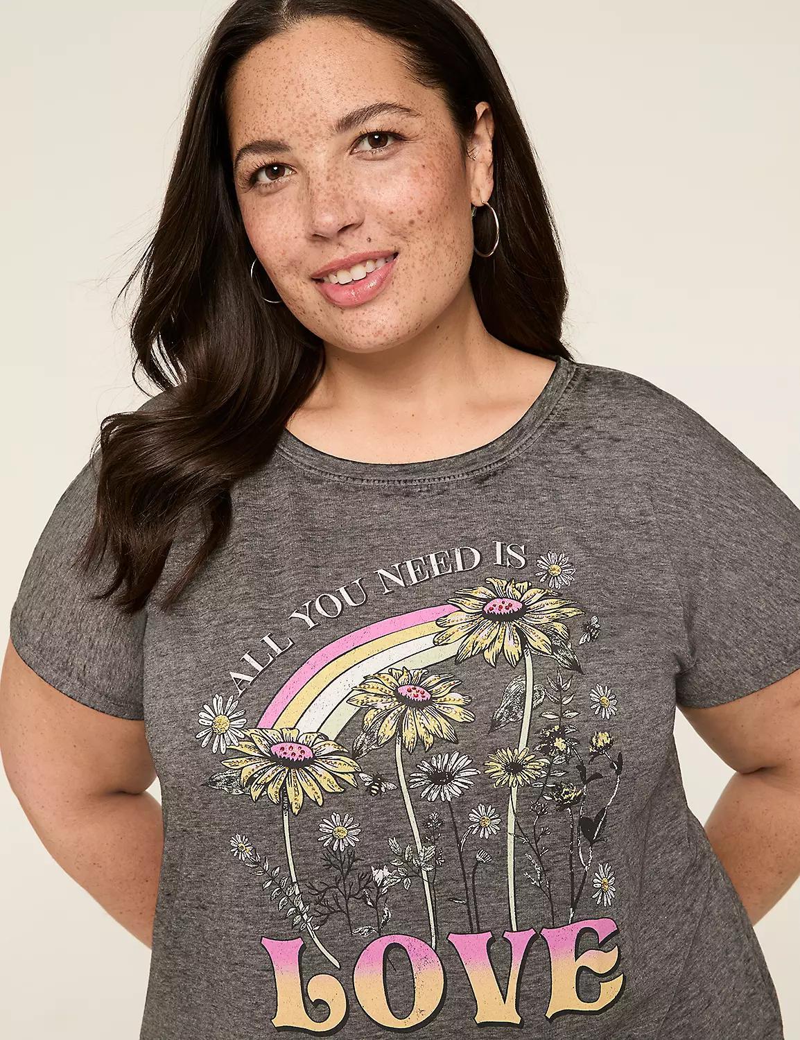 Rhinestone Scoop-Neck All You Need Is Love Graphic Tee Product Image