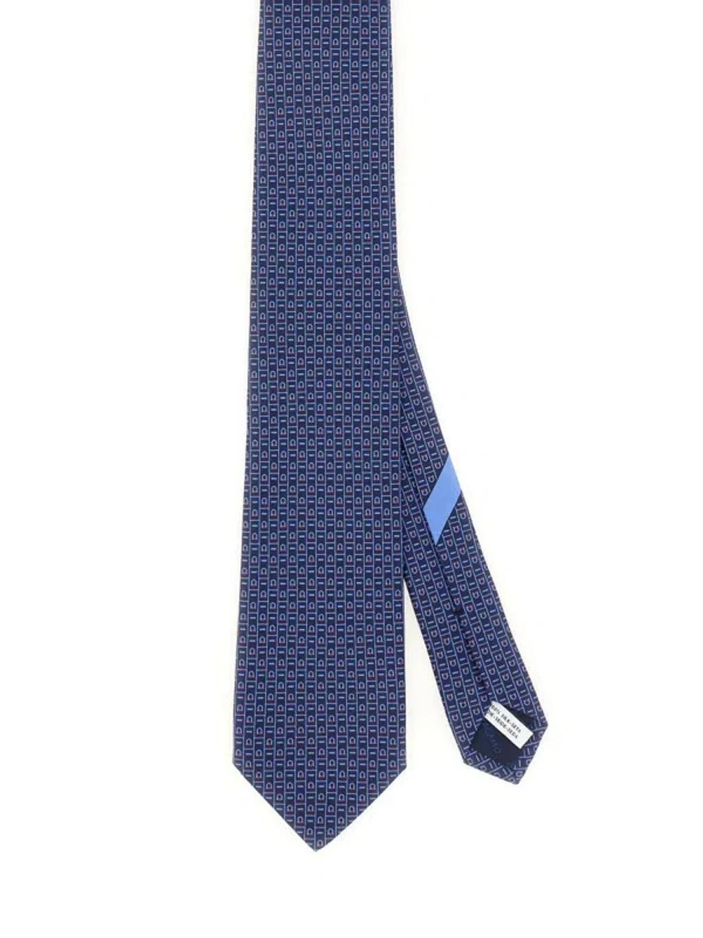 FERRAGAMO Tie With Logo Print In Blue Product Image