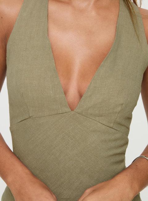 Portillo Linen Blend Mini Dress Olive Product Image