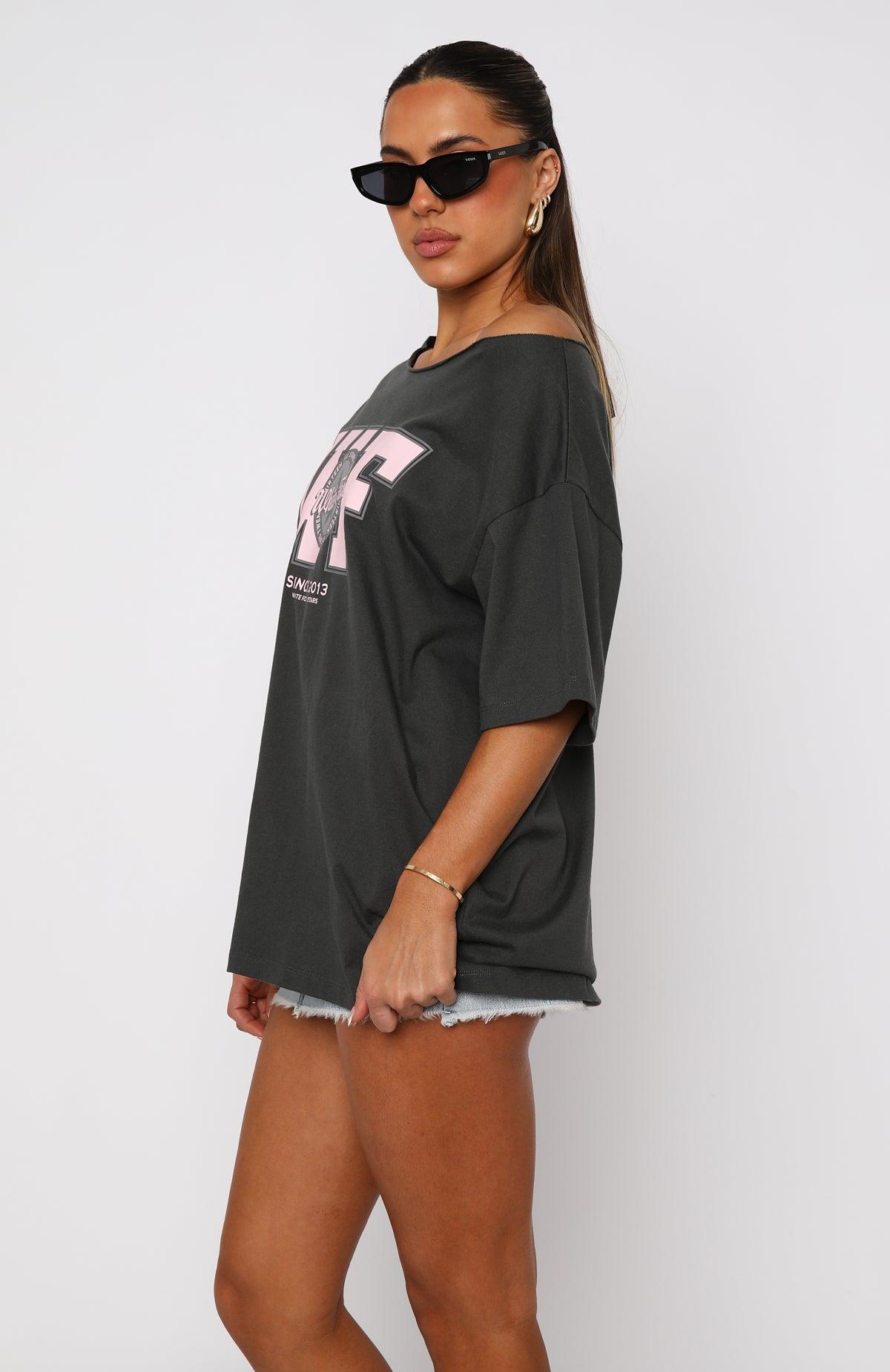 Your Favourite View Off Shoulder Oversized Tee Charcoal Product Image
