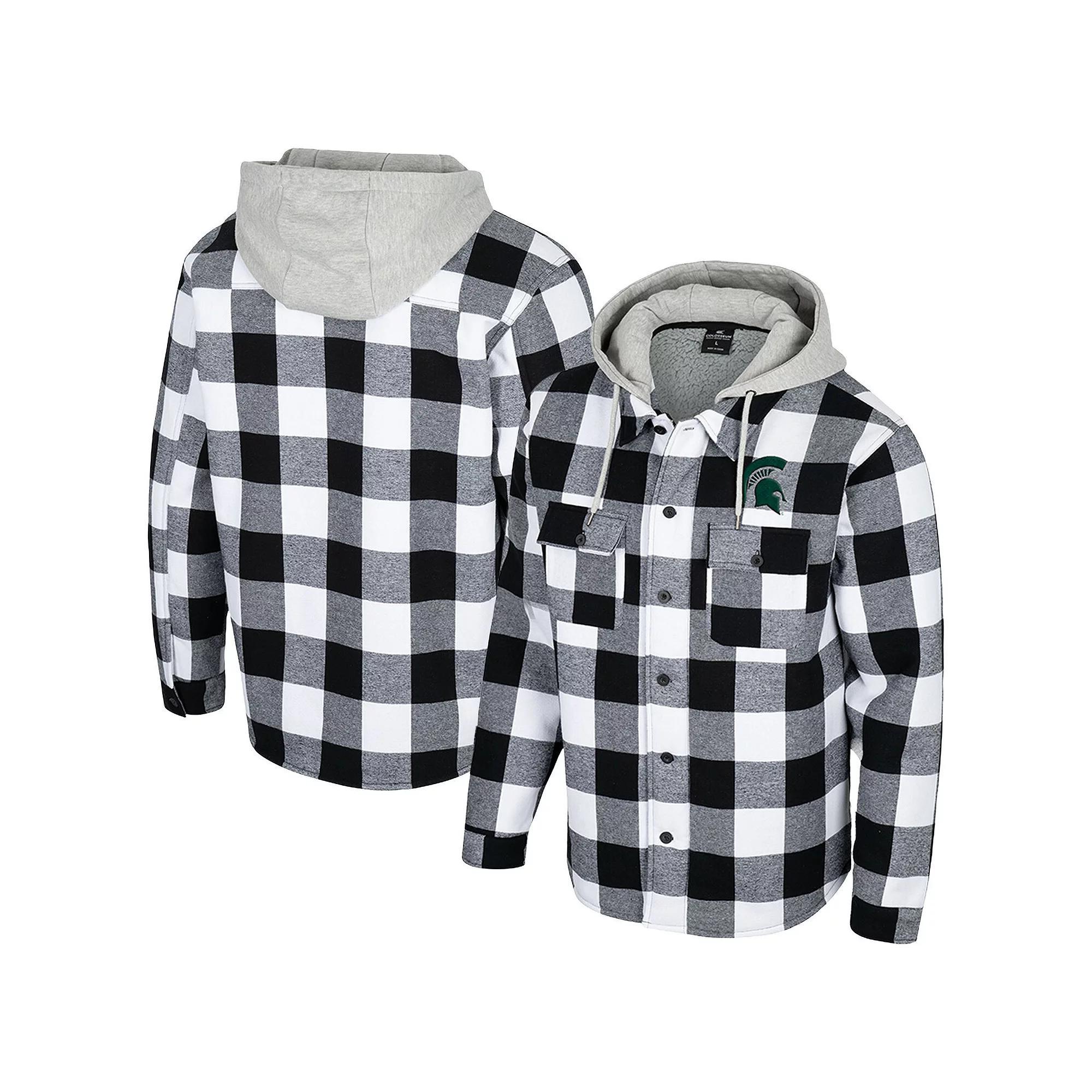 Men's Colosseum Black/White Michigan State Spartans Buffalo Plaid Full-Zip Jacket, Size: 2XL Product Image