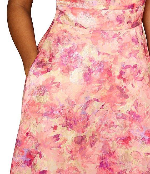 Aidan Mattox Floral Printed Metallic Jacquard One Shoulder Ball Gown Product Image
