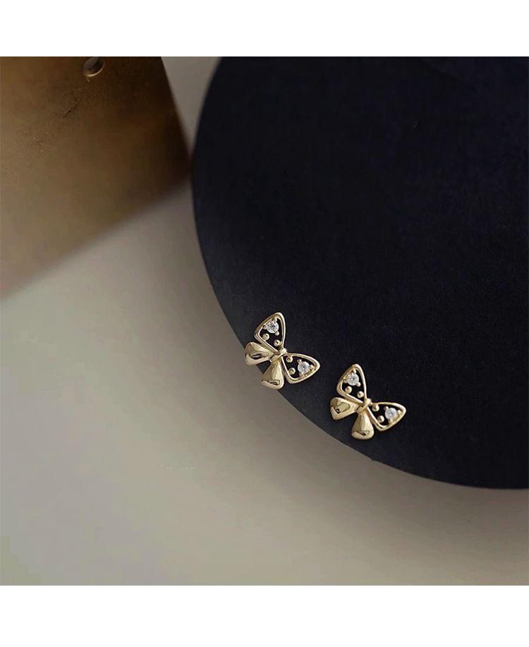 Bow Rhinestone Sterling Silver Ear Stud Product Image