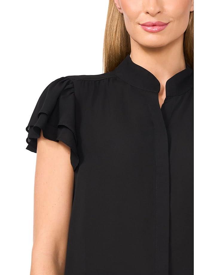 Raglan Flutter Sleeve Pleated Bow Blouse Product Image