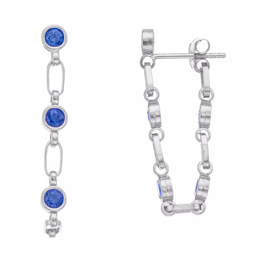 Kristen Kesho Sterling Silver Lab-Created Sapphire Front-to-Back Chain Hoop Earrings, Women's Product Image