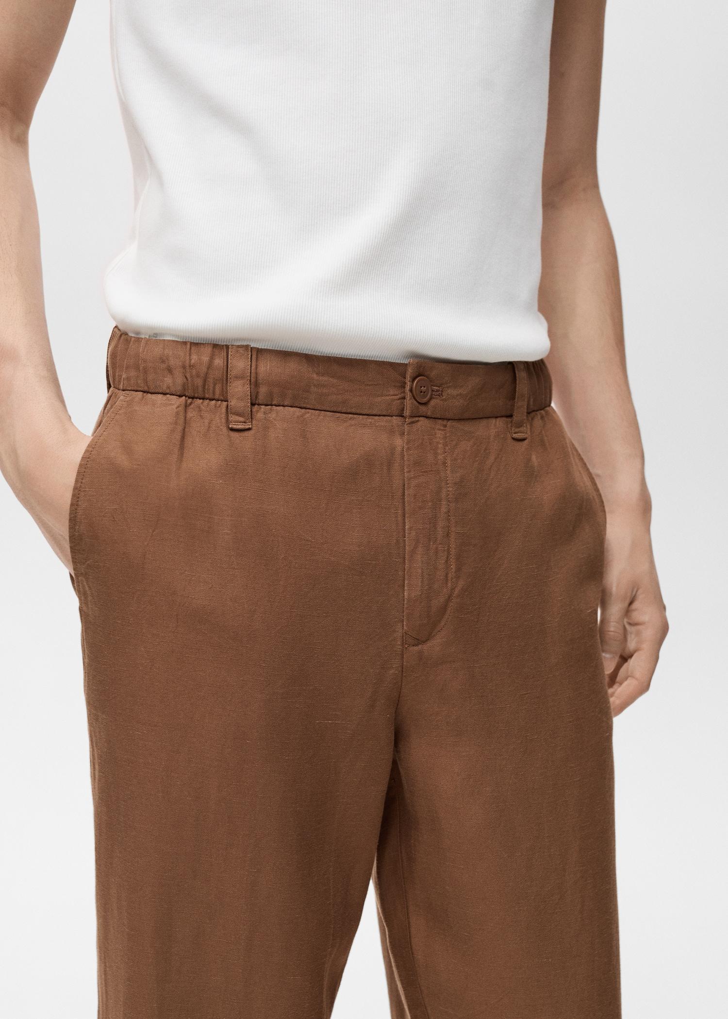 Linen-blend pants with an elastic waistband - Men | MANGO USA Product Image