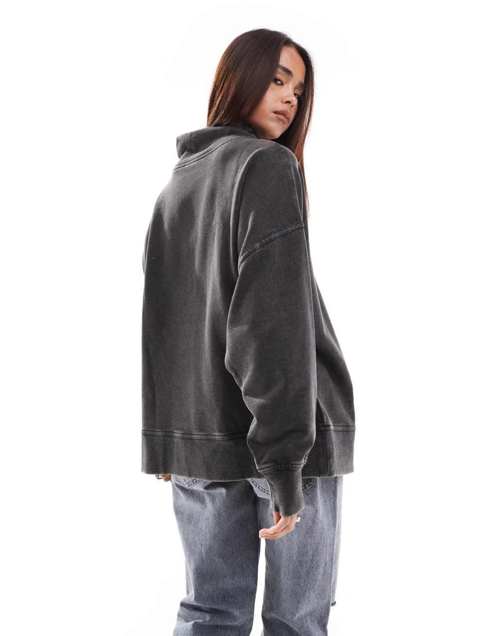 ASOS DESIGN heavyweight high neck sweatshirt in washed charcoal Product Image