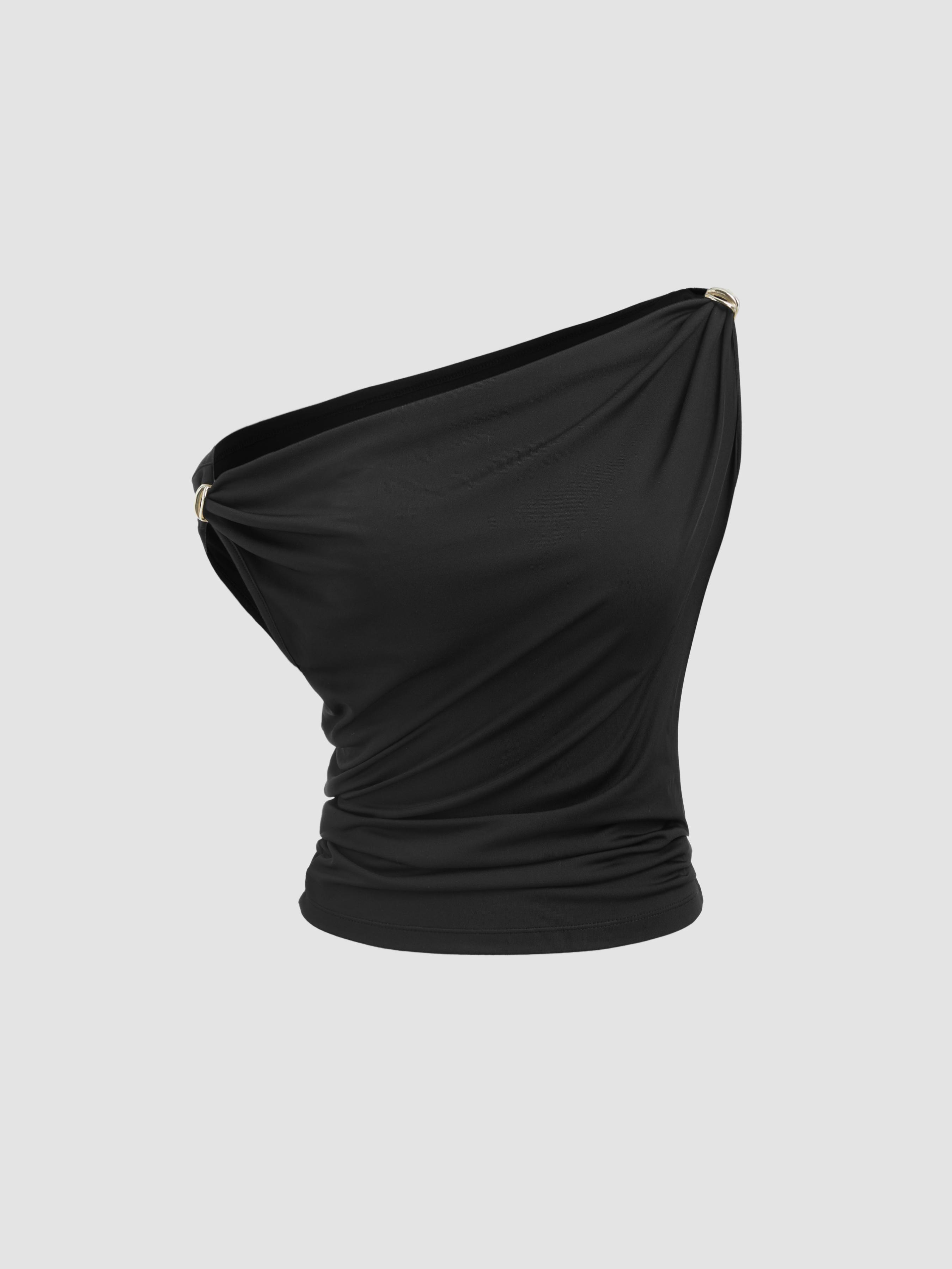 Asymmetrical Neck Ruched Tank Top Product Image