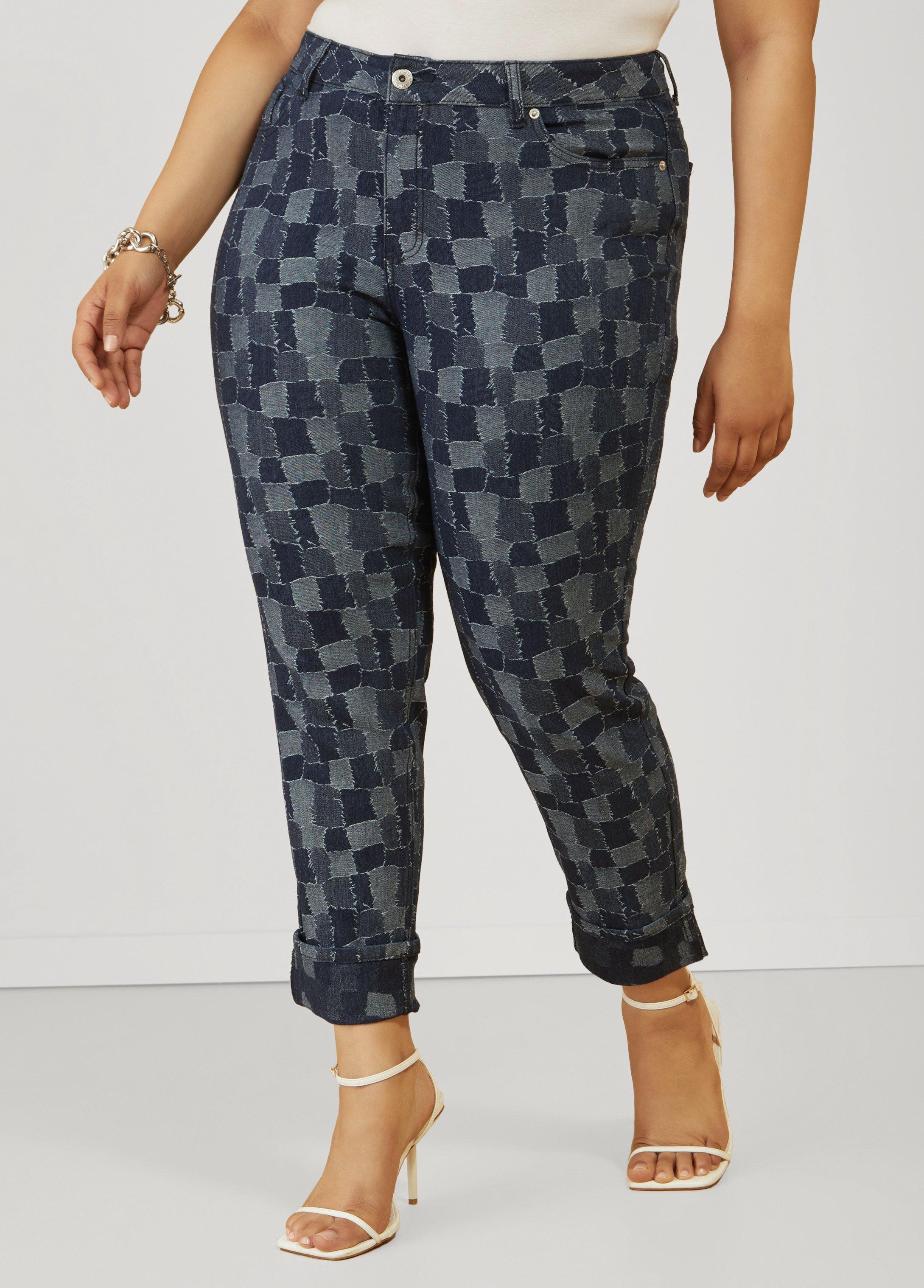 Plus Size Cuffed Patchwork Slim Leg Jeans Ashley Stewart Product Image