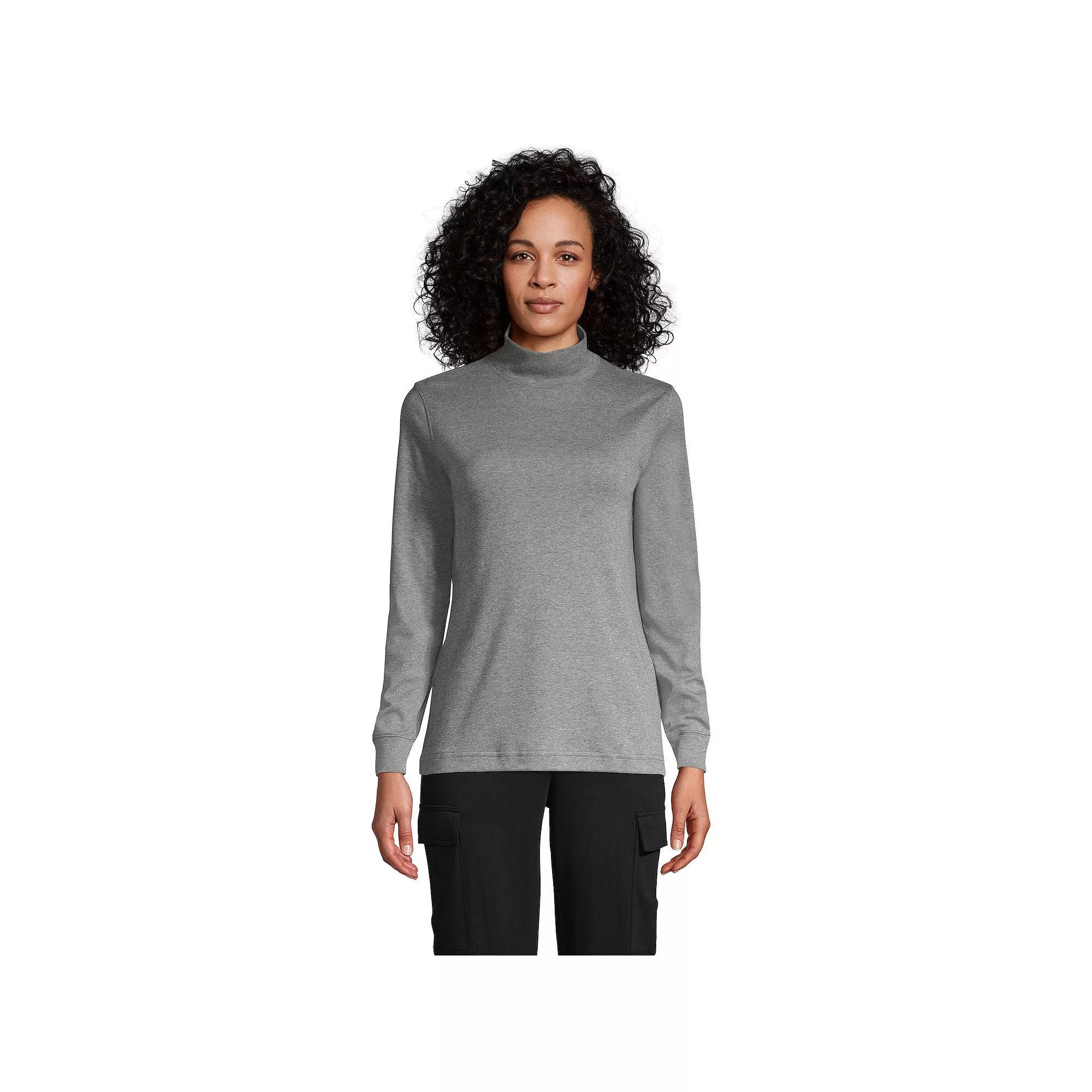Women's Lands' End Long Sleeve Supima Mockneck Top, Size: Small, Grey Heather Product Image