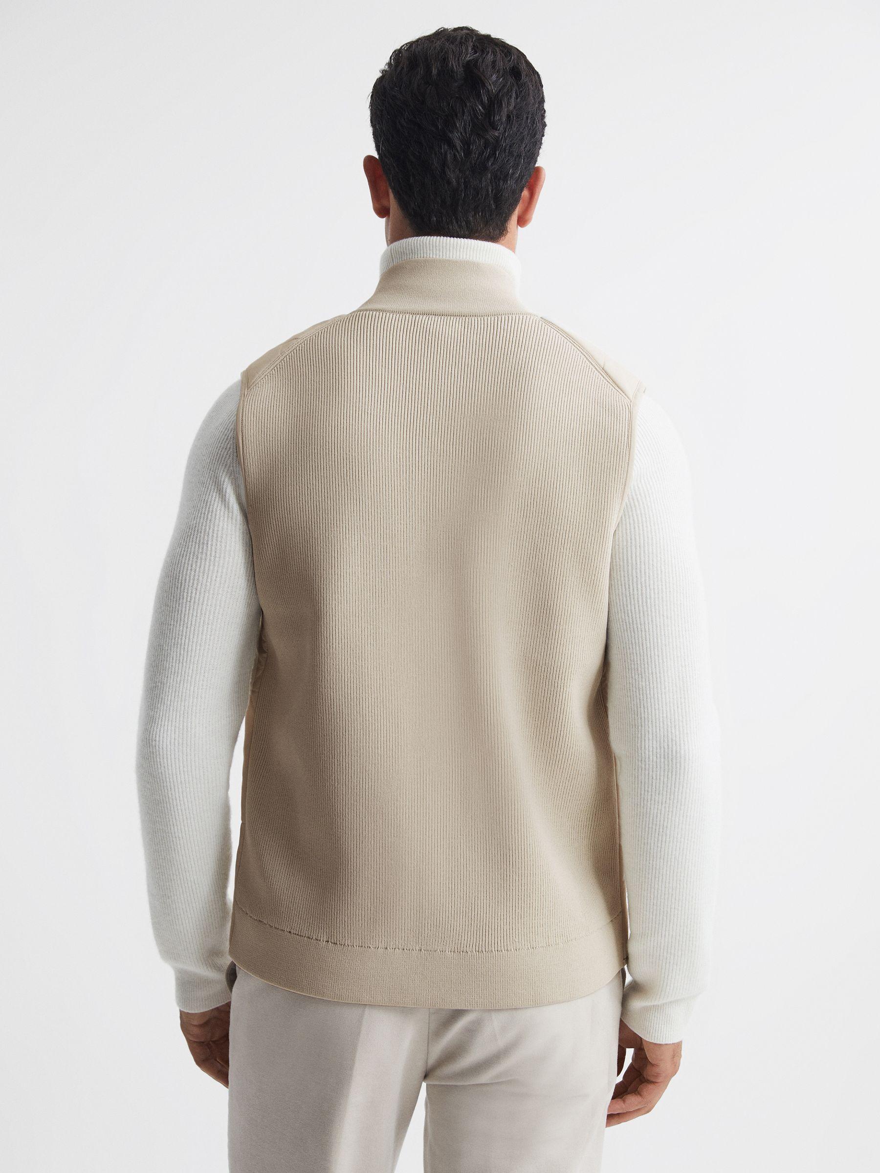 Hybrid Knitted-Quilted Sleeveless Jacket in Stone Product Image