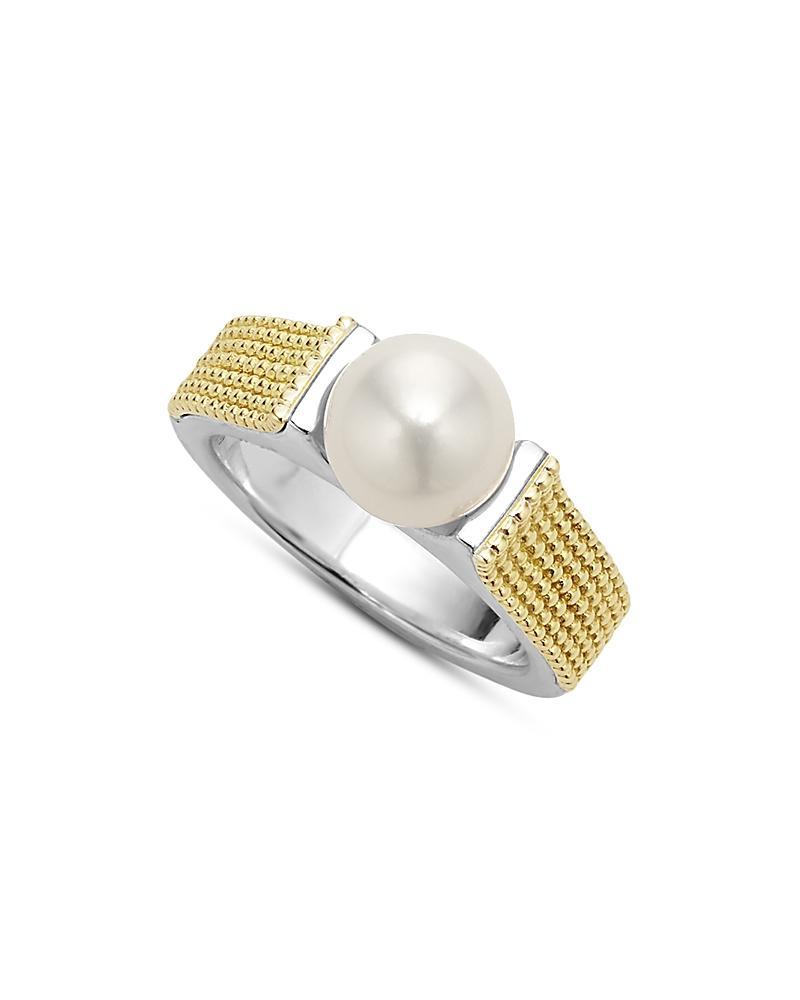 Lagos 18K Yellow Gold & Sterling Silver Luna Cultured Freshwater Pearl Caviar Bead Ring Product Image