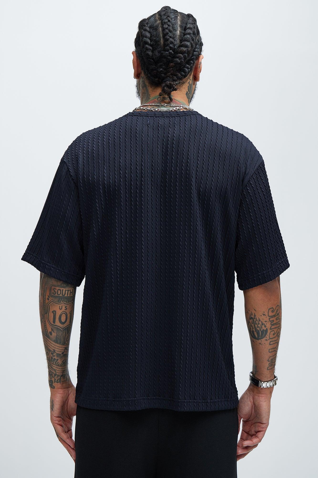 Rope Textured Relaxed Tee - Navy Product Image