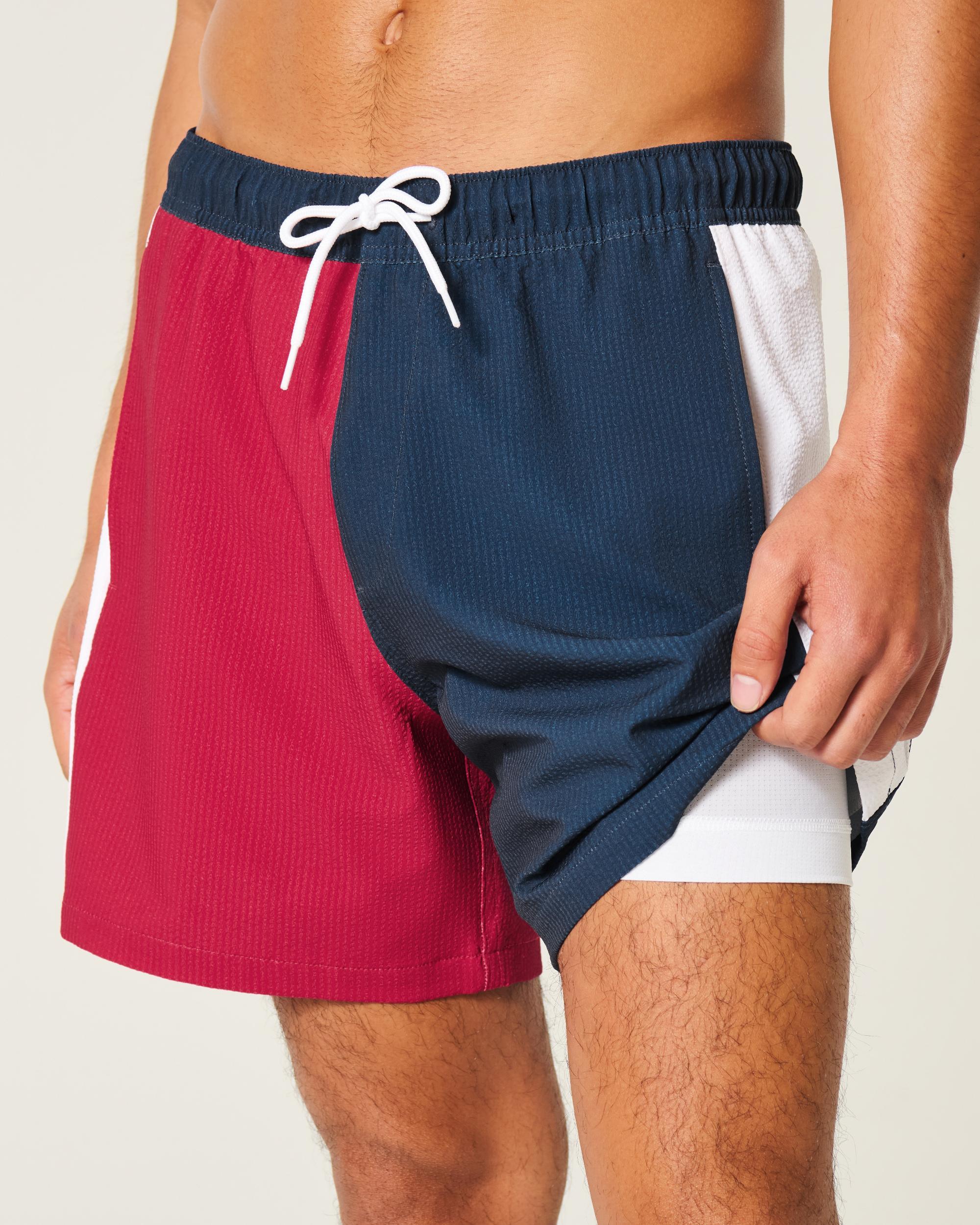 Mid-Thigh Seersucker Volley Swim Trunks Product Image