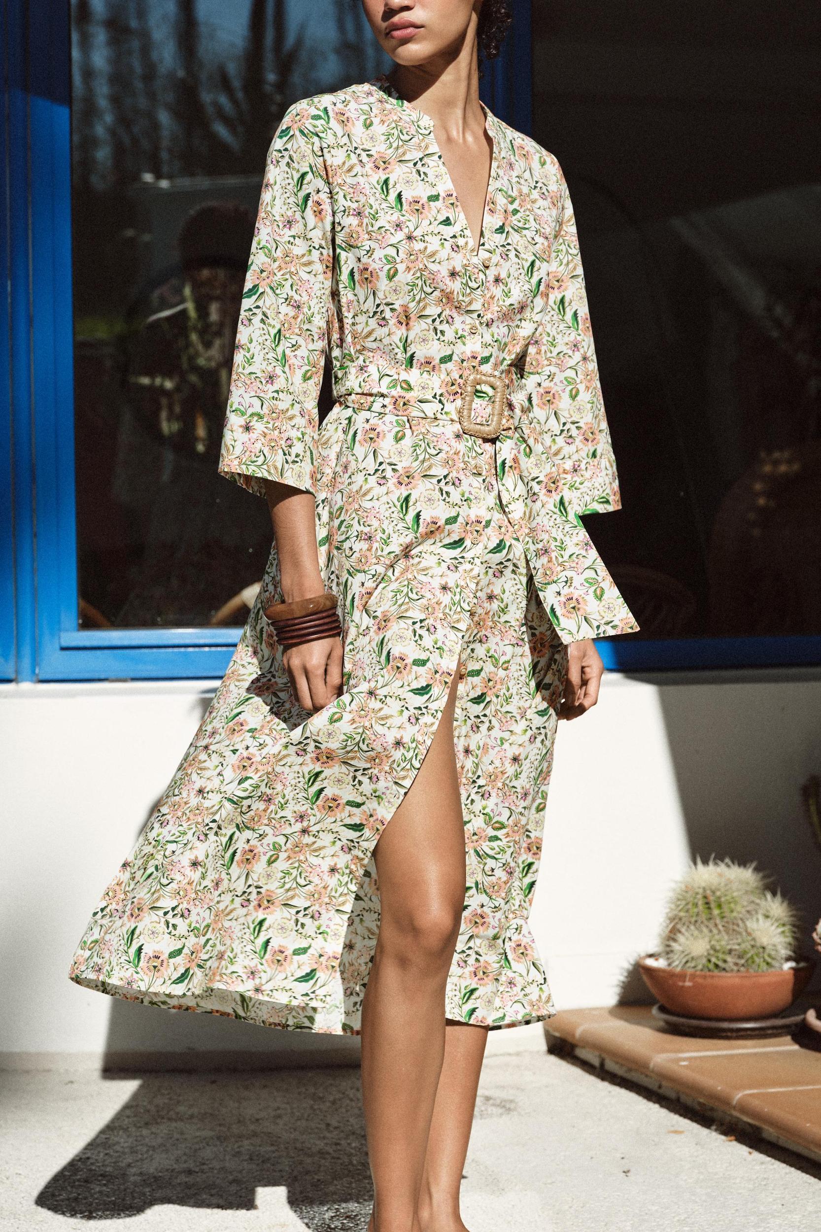 PRINTED MIDI POPLIN DRESS Product Image