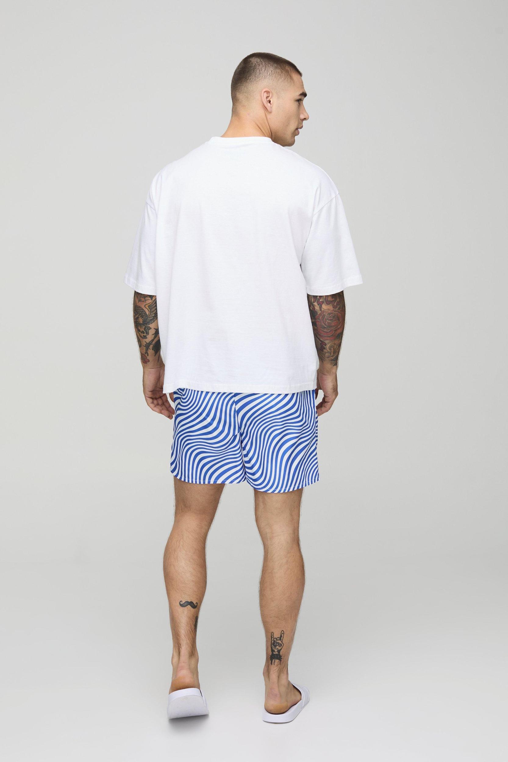 Abstract Print Short Length Swim Trunks | boohooMAN USA Product Image