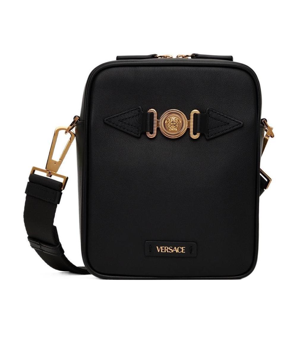 VERSACE Medusa Leather Messenger Bag In Black Product Image