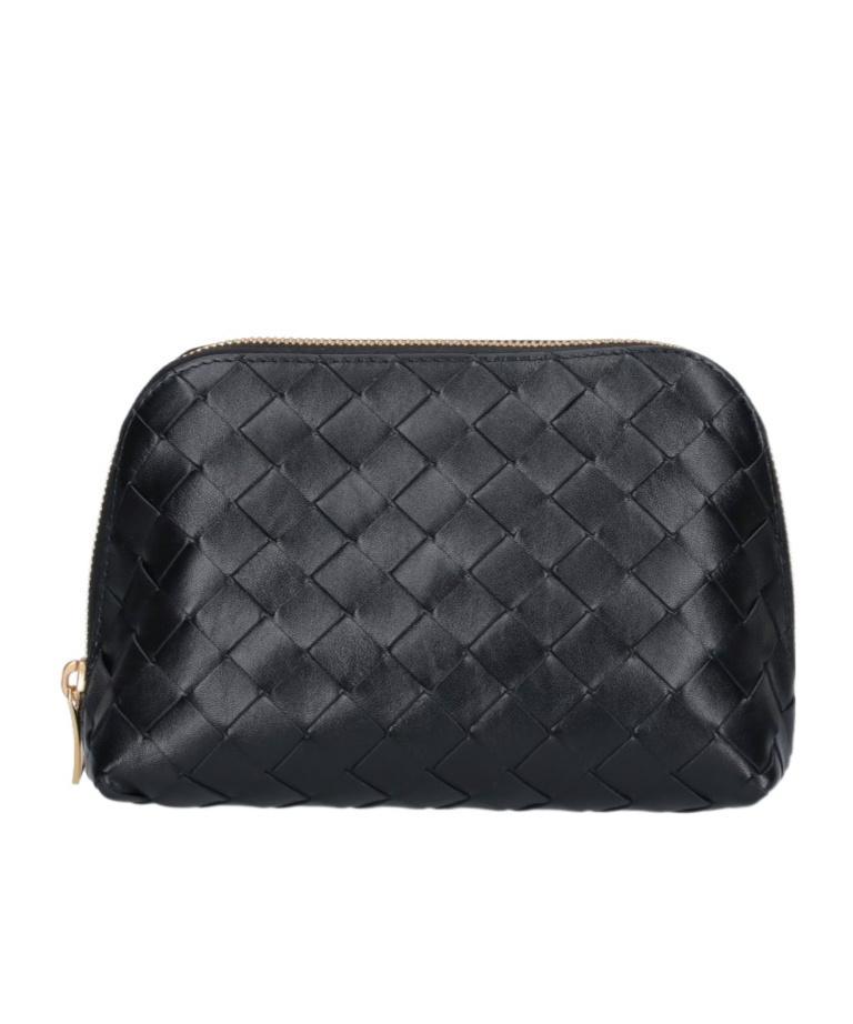 BOTTEGA VENETA Intrecciato Leather Make-up Bag In Black Product Image