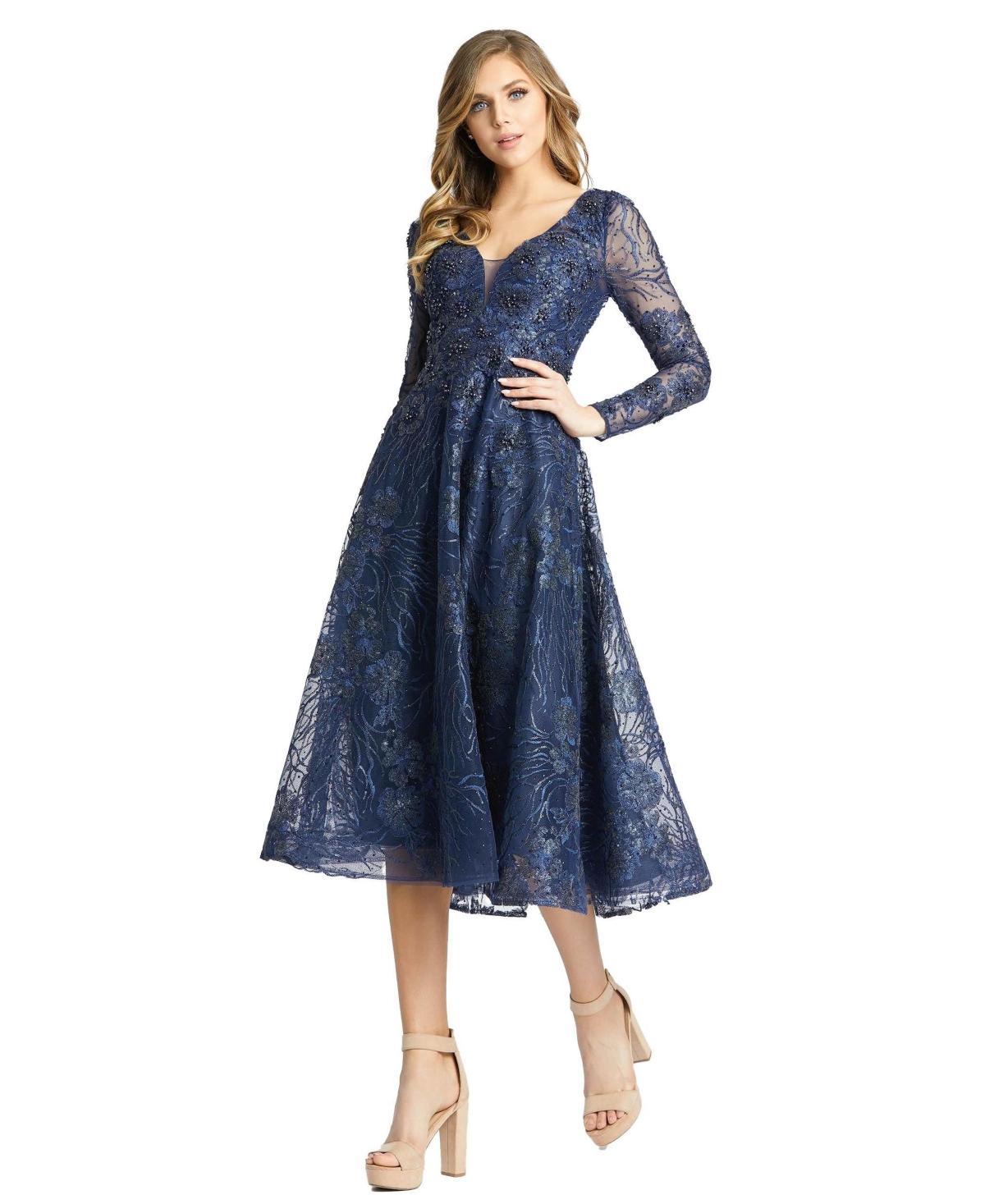 Womens Beaded & Sequined Floral Midi-Dress Product Image