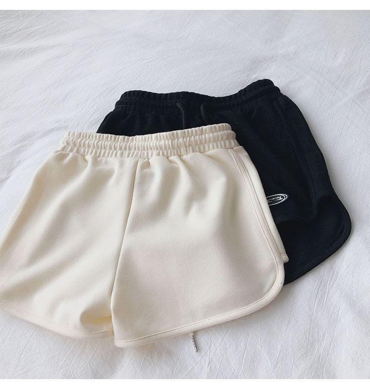 Drawstring Waist Applique Wide Leg Sweat Shorts Product Image