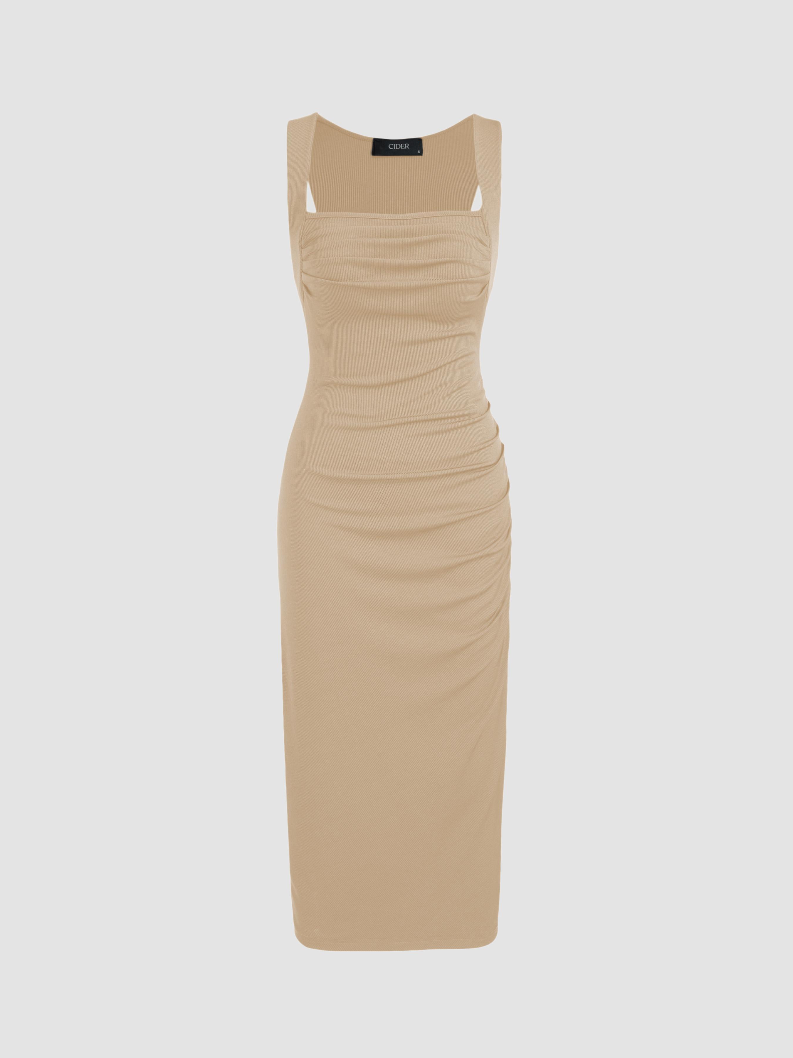 Square Neck Ruched Sleeveless Midi Dress Product Image