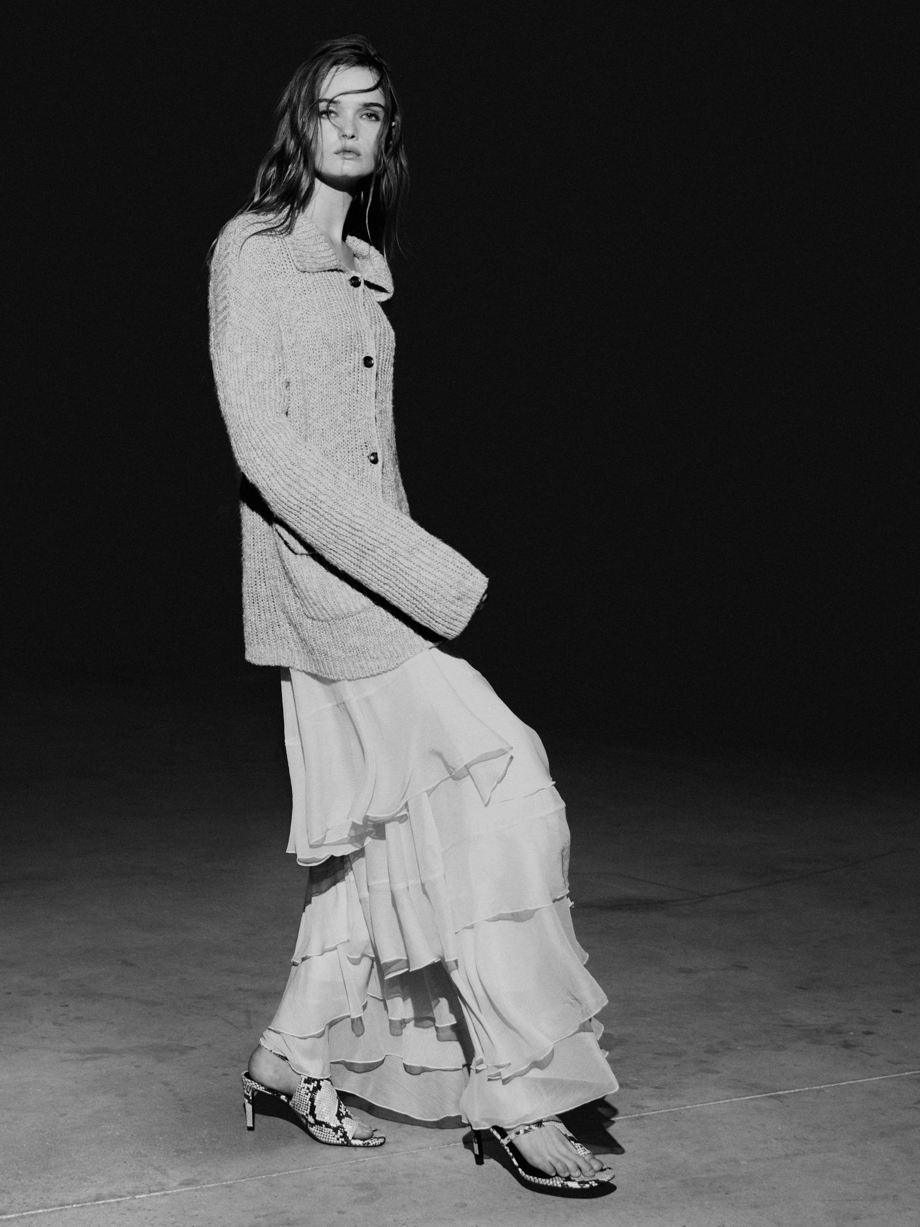 Long ruffled skirt with sash Product Image