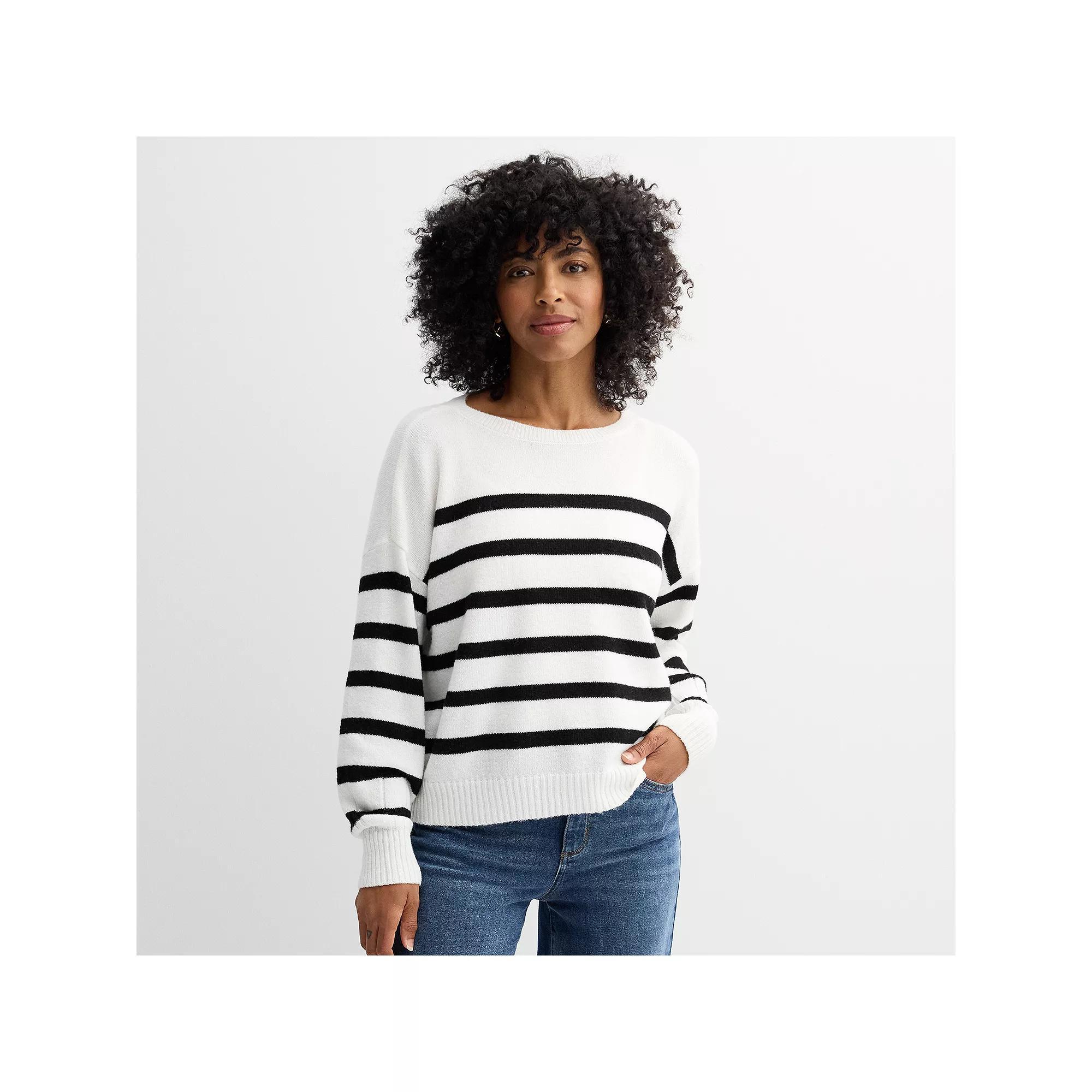 Petite Sonoma Goods For Life® Balloon Sleeve Sweater, Women's, Size: XS Petite, Ivory Black Stripe Product Image