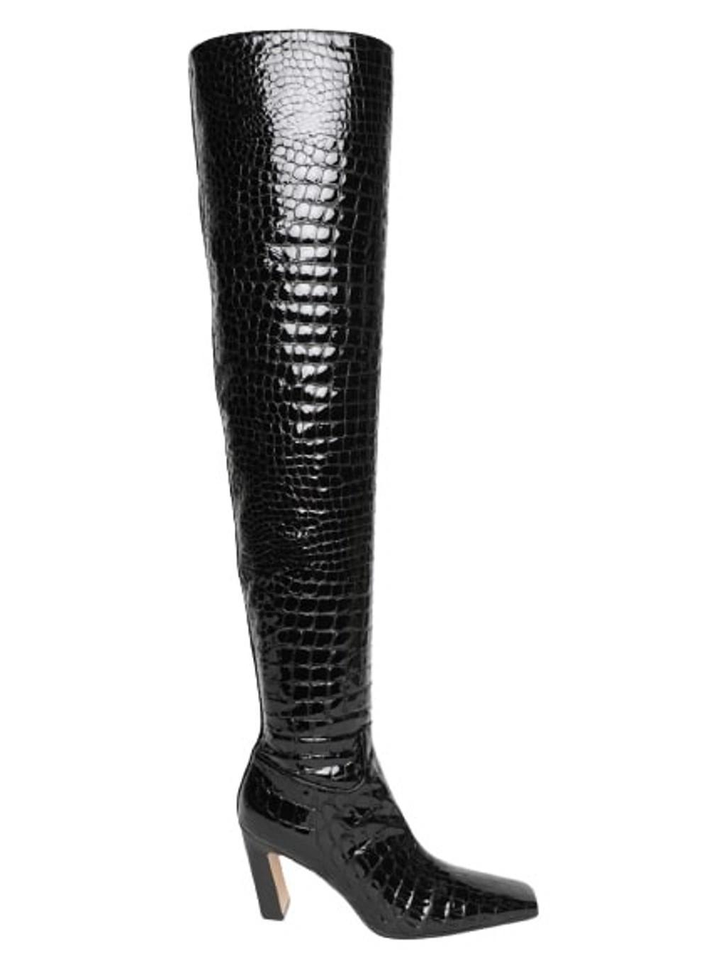 KHAITE Marfa Croco Over-the-knee Boots In Black Product Image