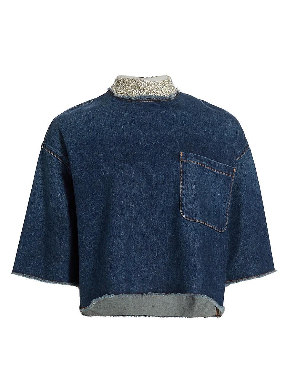 Womens Ex T Crystal Collar Denim Top Product Image