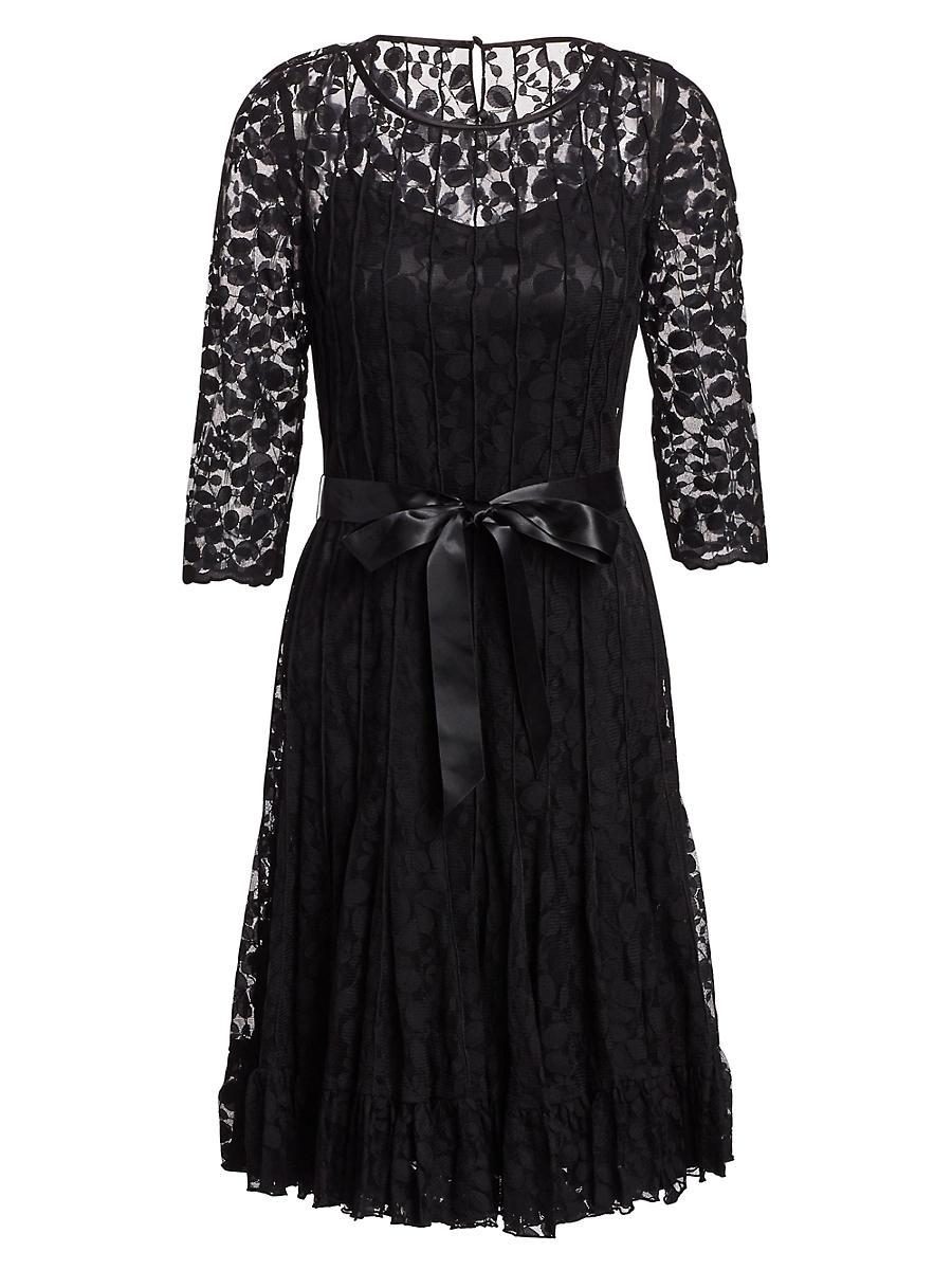 3/4-Sleeve Lace Overlay Cocktail Dress Product Image