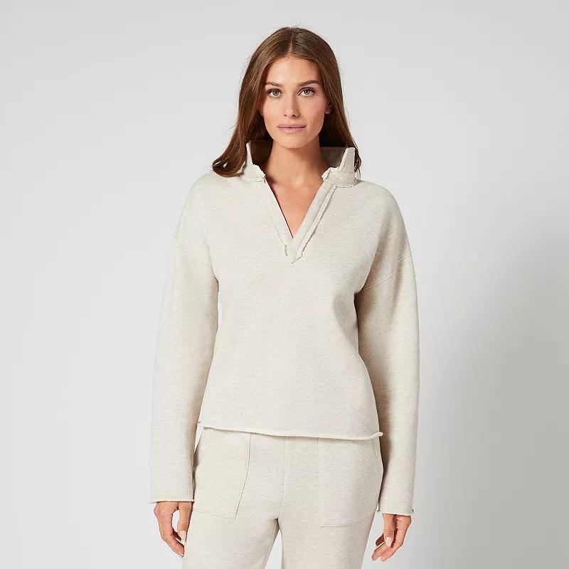 Womens Grey & Gray French Terry Split Neck Top, Women's, Size: Large, Feather Grey Product Image