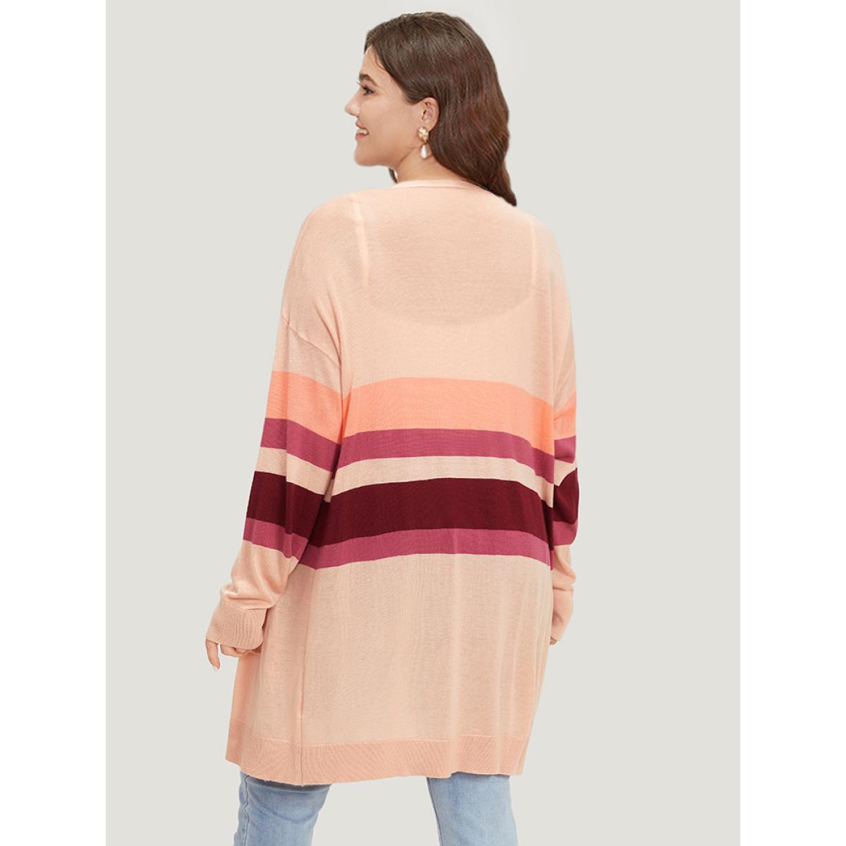 Plus Size Supersoft Essentials Colorblock Open Front Tunic Pocket Cardigan DustyPink Women Casual Loose Long Sleeve Everyday Cardigans BloomChic 10/M Product Image