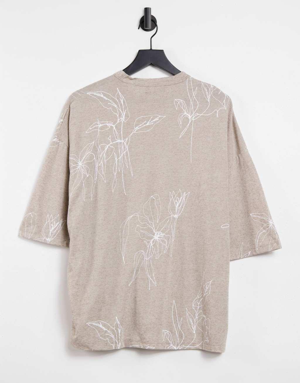 ASOS DESIGN oversized T-shirt in stone with all over line print Product Image