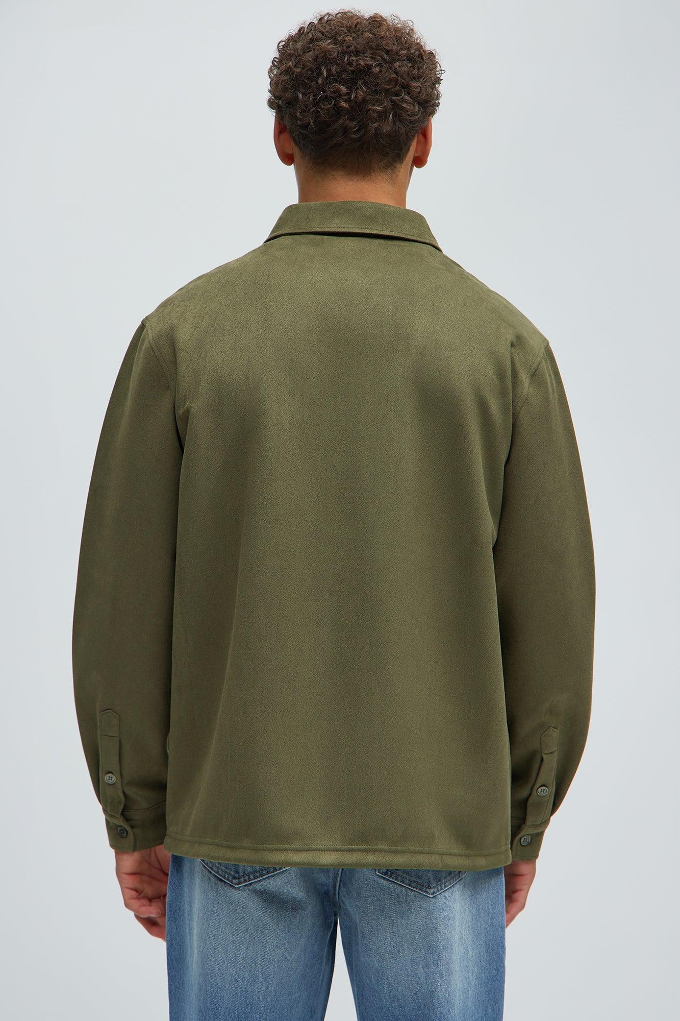 Ardee Faux Suede Button Up Shirt - Olive Product Image
