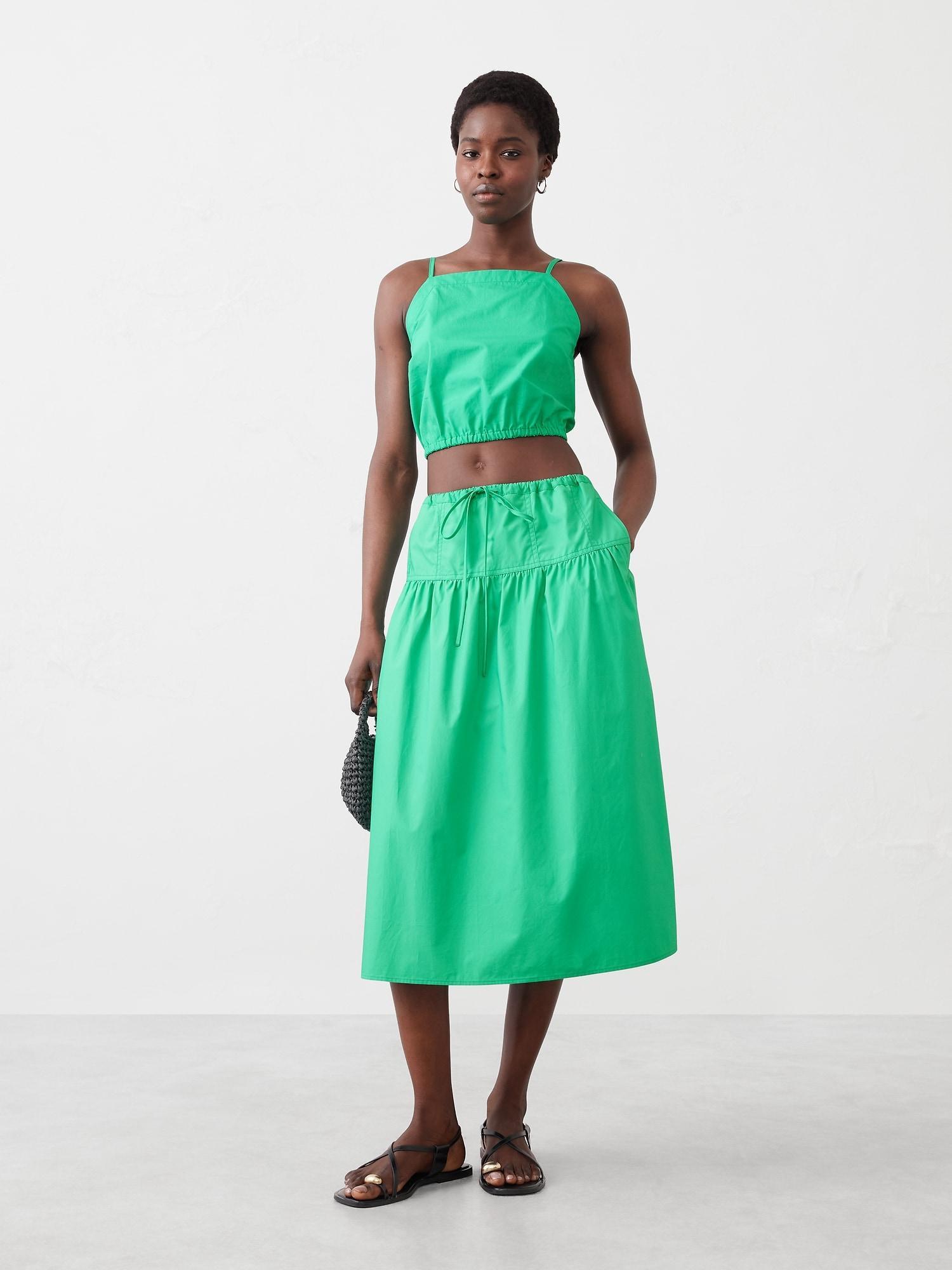 Poplin Drop-Waist Midi Skirt Product Image