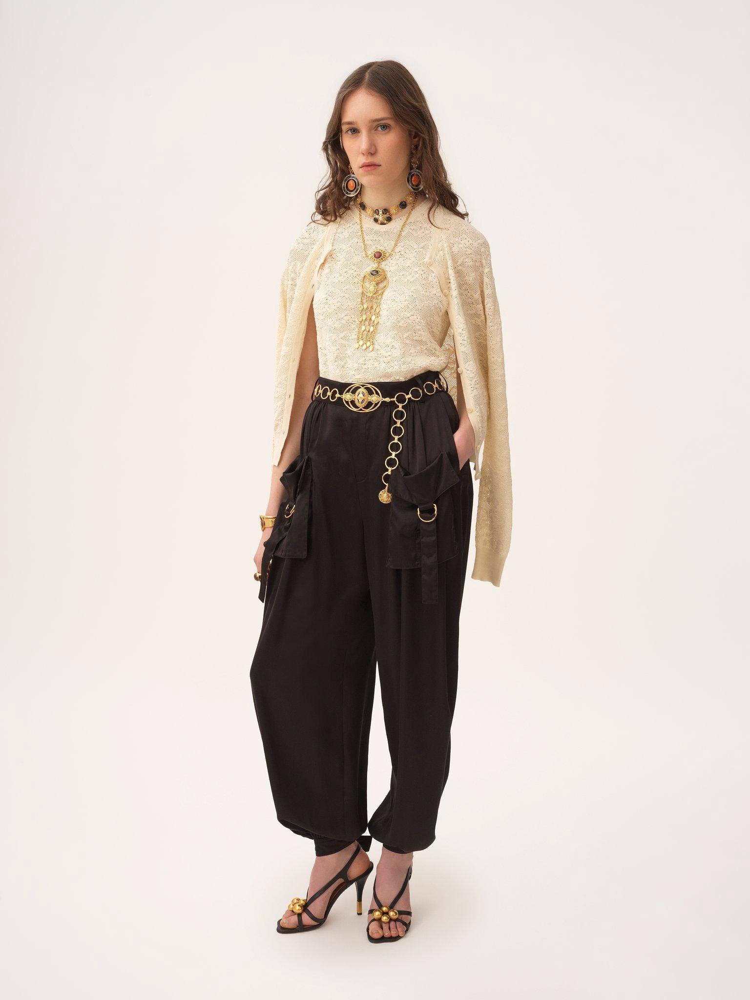 Fluid cargo pants in silk satin Product Image