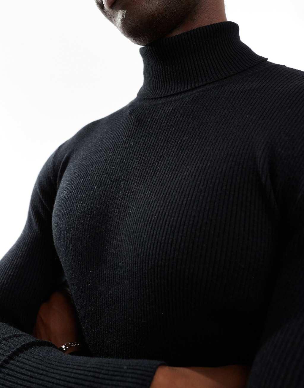 COLLUSION soft knitted roll neck in black Product Image