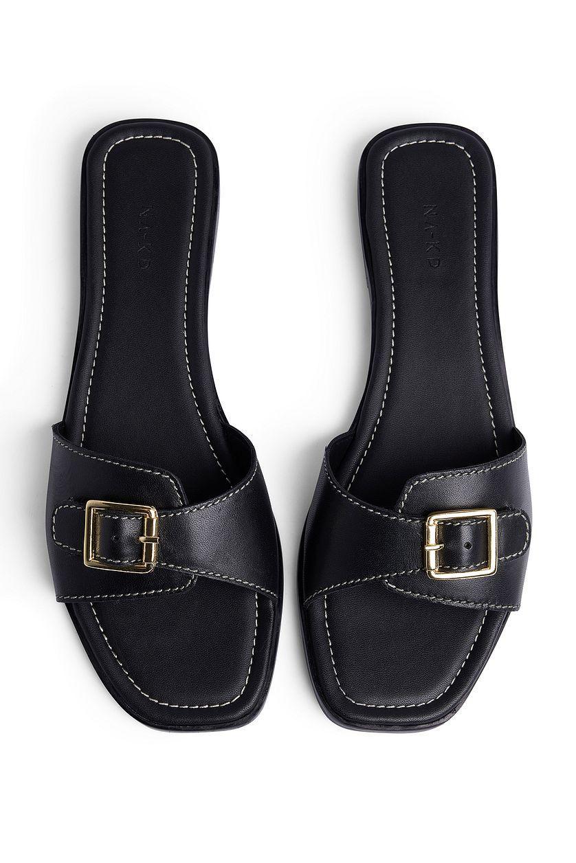 Leather Buckle Slippers Product Image