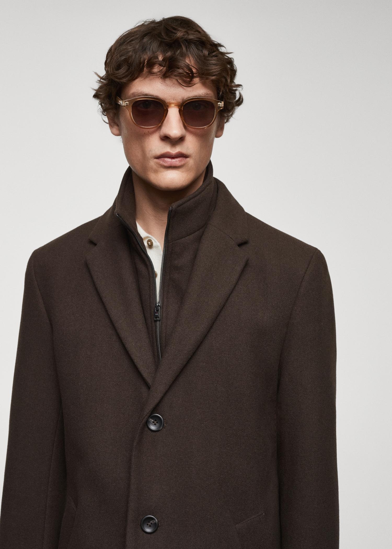 Wool coat with detachable collar - Men | MANGO USA Product Image