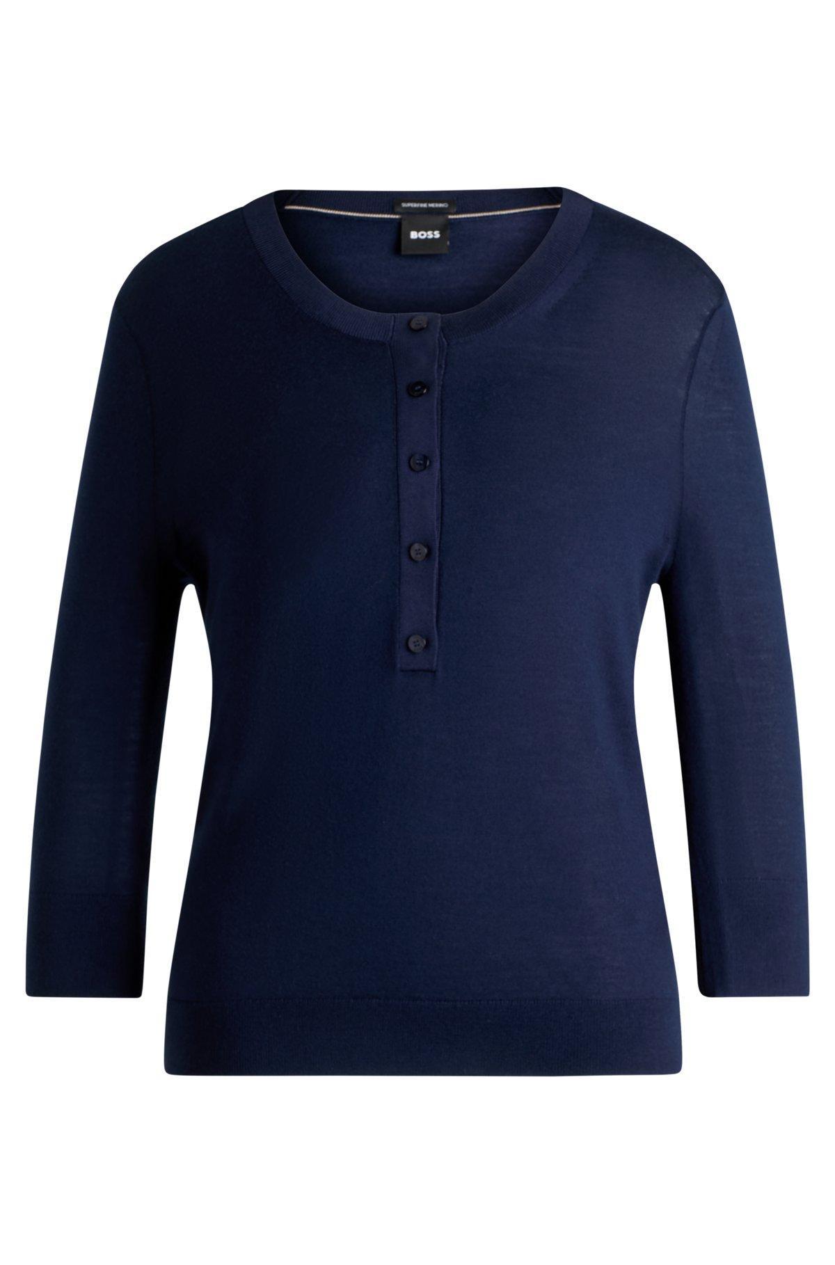 Henley-neck sweater in Merino wool Product Image