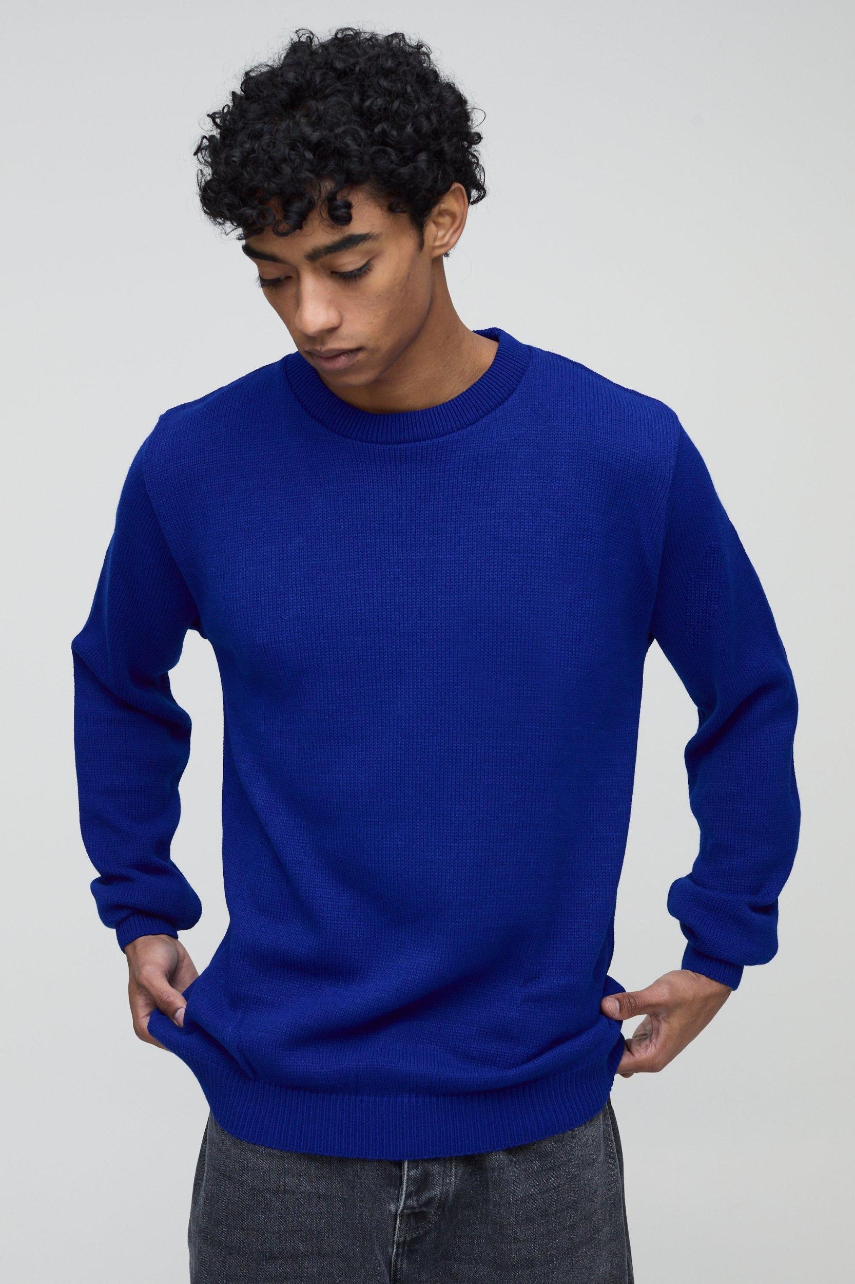 Regular Fit Ribbed Panel Elbow Patch Crew Knitted Sweater | boohooMAN USA Product Image