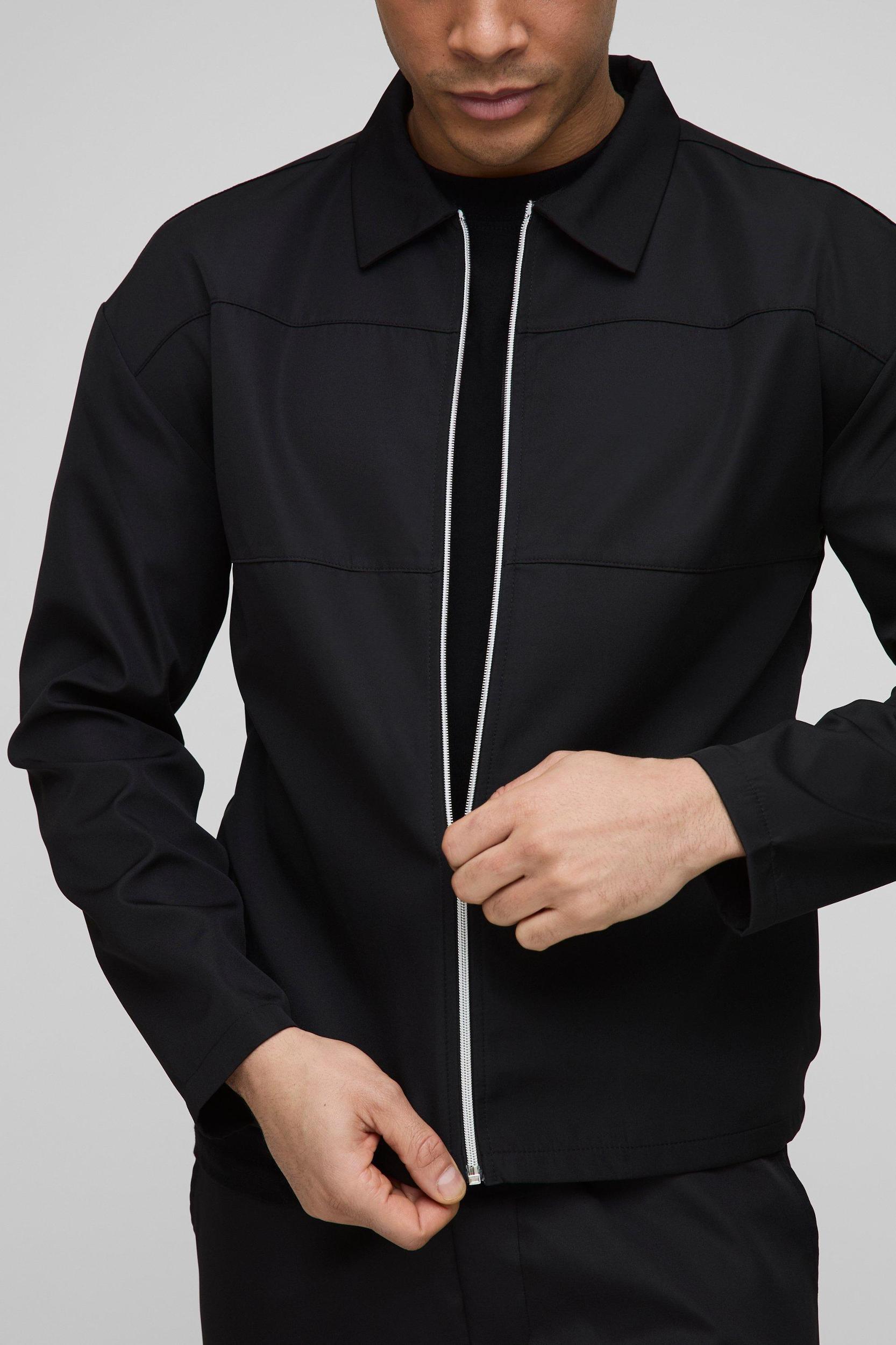Regular Fit Zip Through Collared Jacket Set | boohooMAN USA Product Image