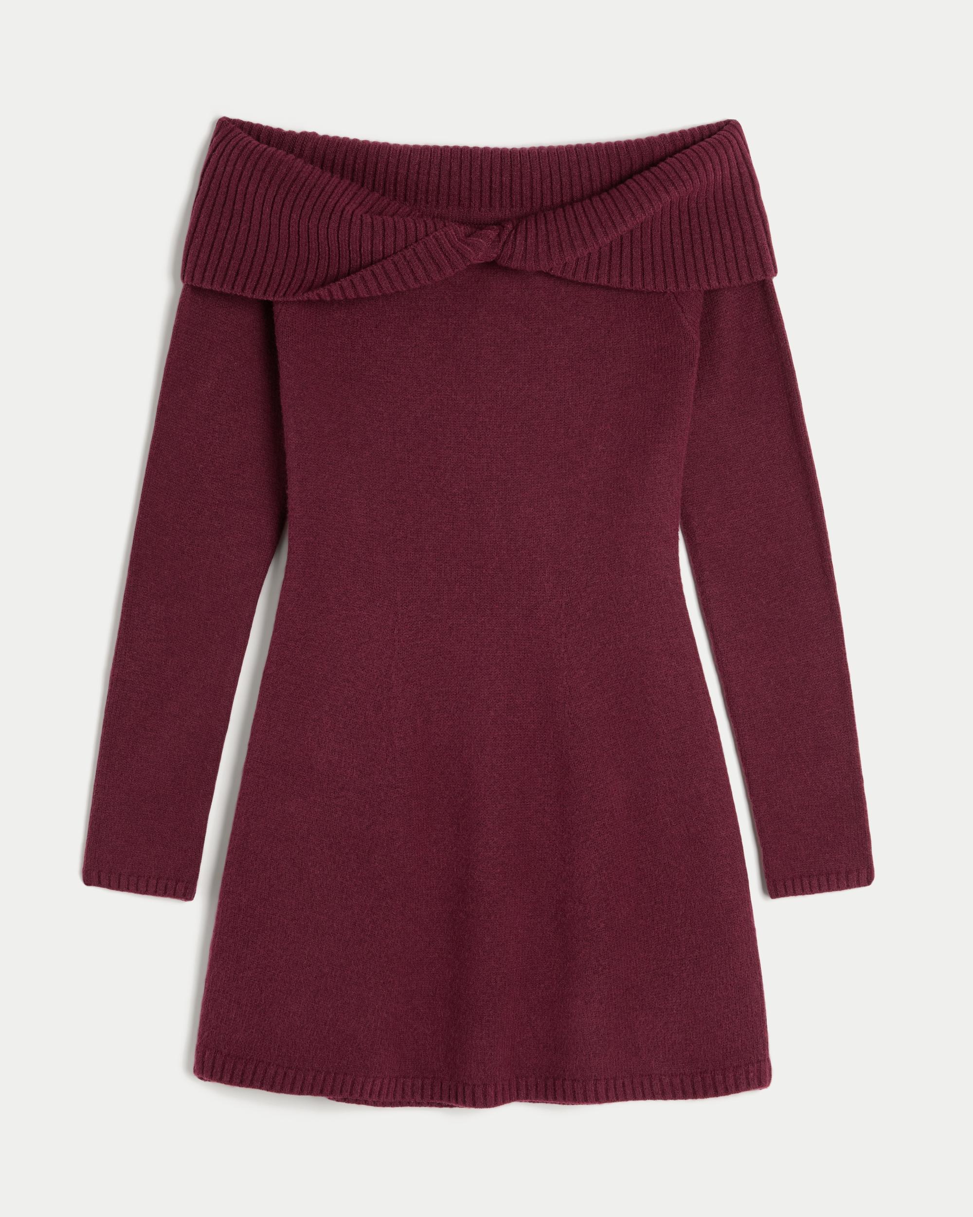 Off-the-Shoulder Twist Bust Sweater Dress Product Image